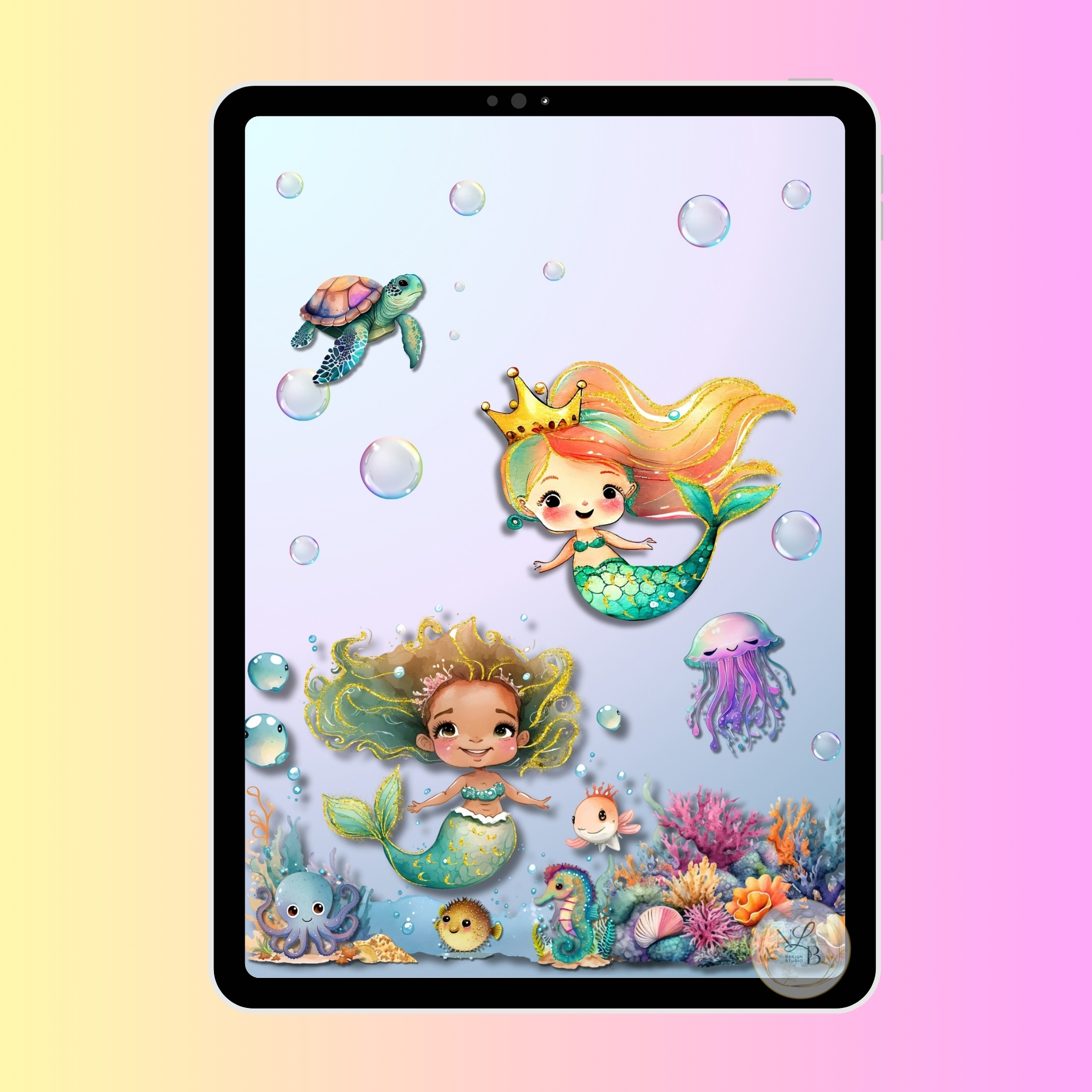 Bubbly Mermaids Nursery Art Print