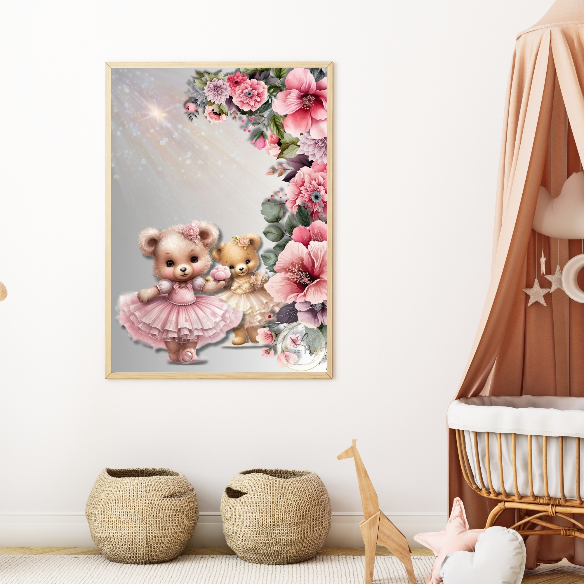 Teddy Ballerinas Nursery Art Print