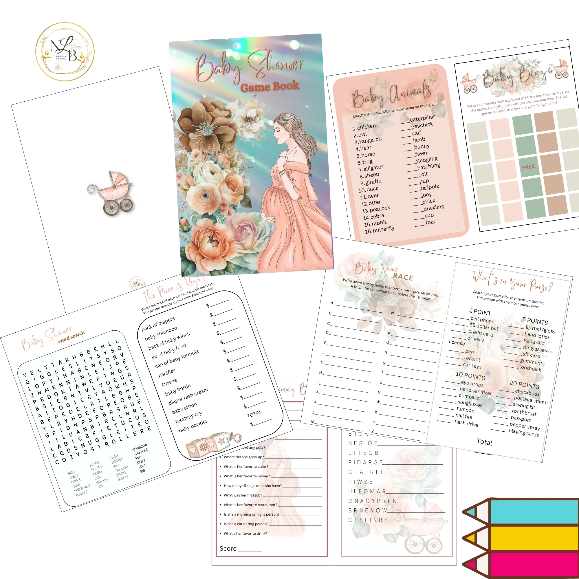 Peach Carriage Baby Shower Game Book