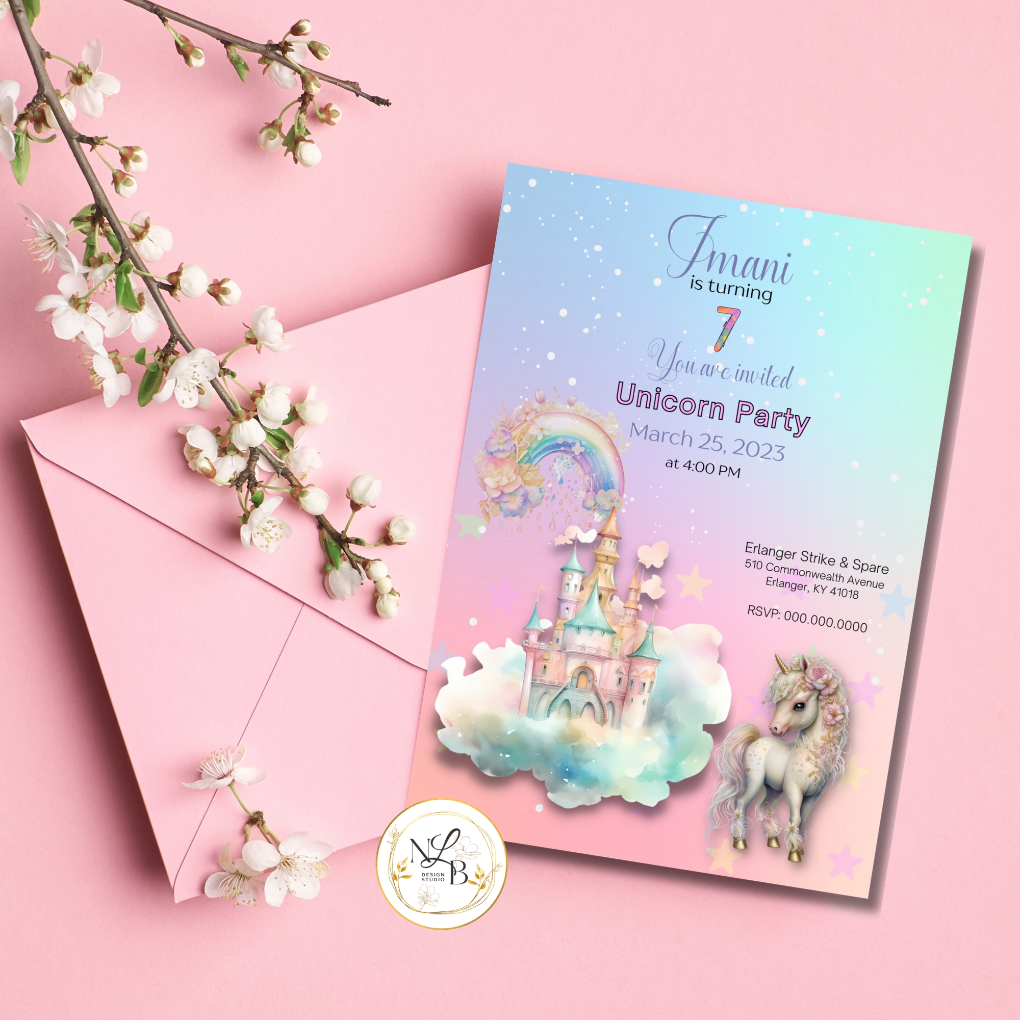 Rainbow Unicorn Personalized Invitation