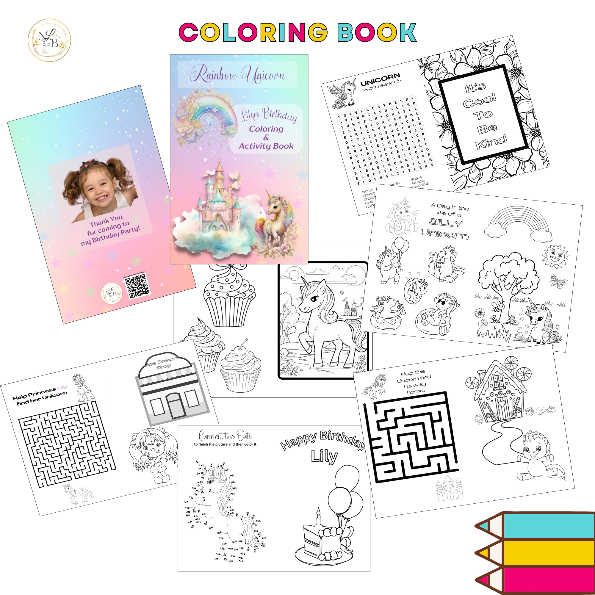 Rainbow Unicorn Personalized Coloring/Activity Book