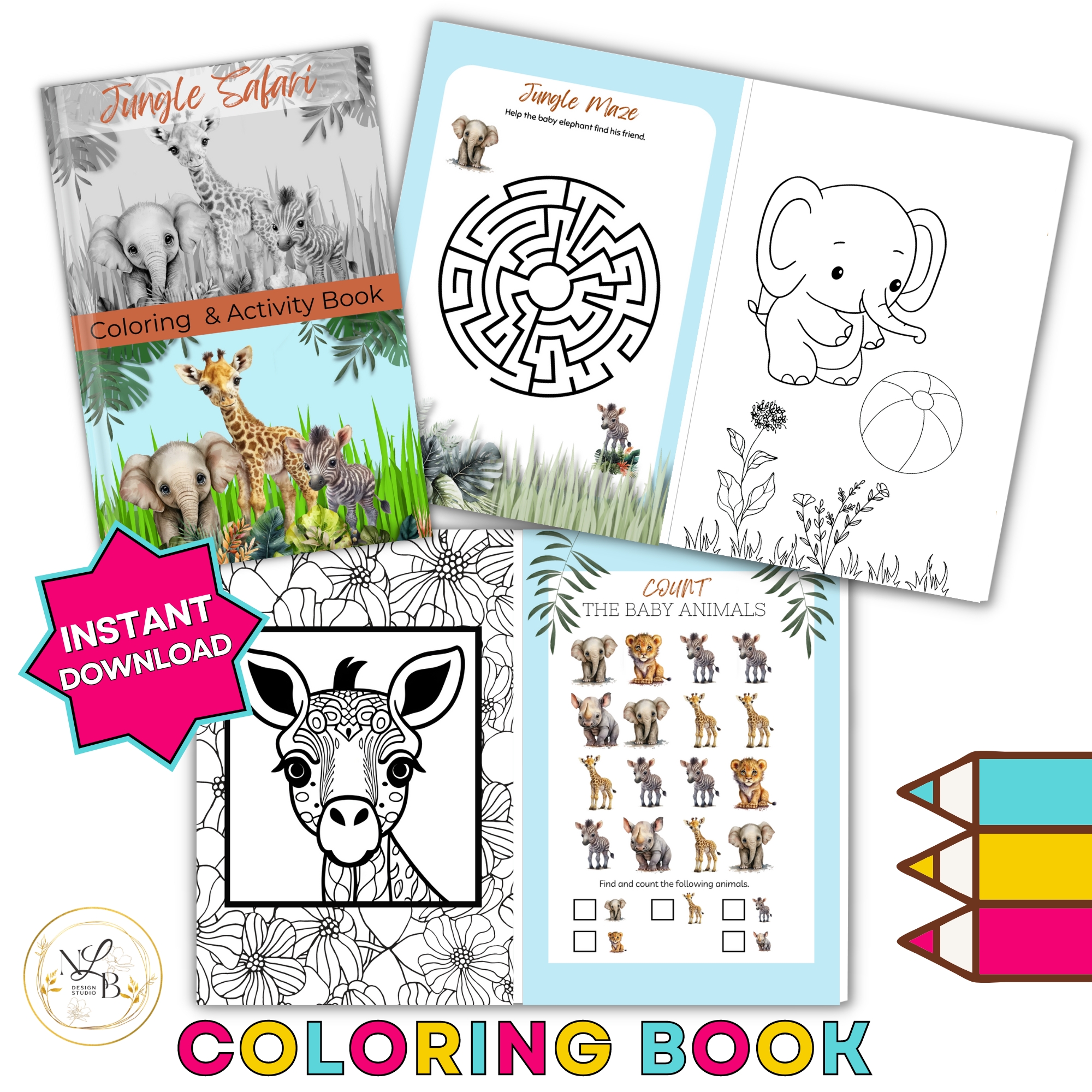 Jungle Safari Personalized Coloring/Activity Book