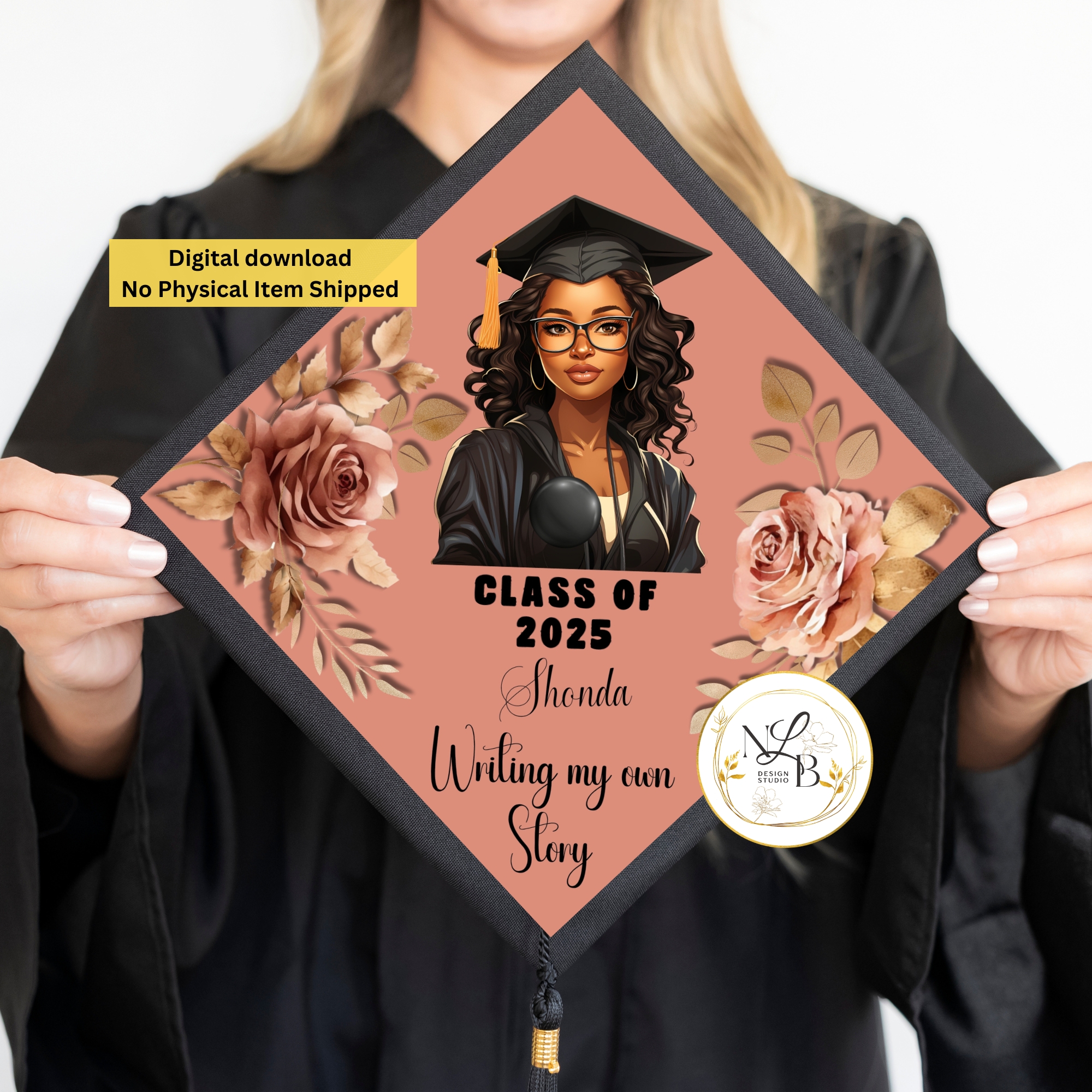 Rose Gold MADE TO ORDER Graduation Cap Topper, Personalized Grad Cap, Printable Cap Toppers, Personalized Cap Topper
