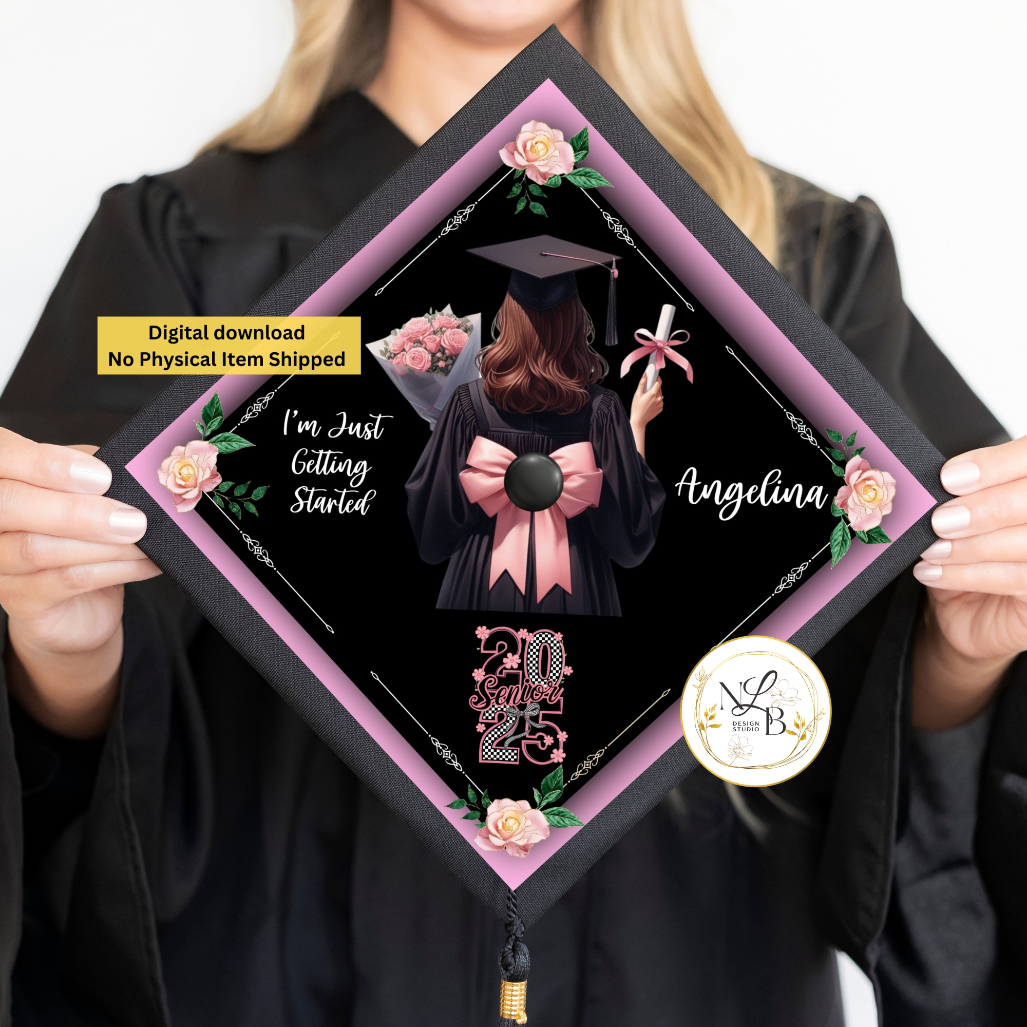 Pink Bow MADE TO ORDER Graduation Cap Topper, Personalized Grad Cap