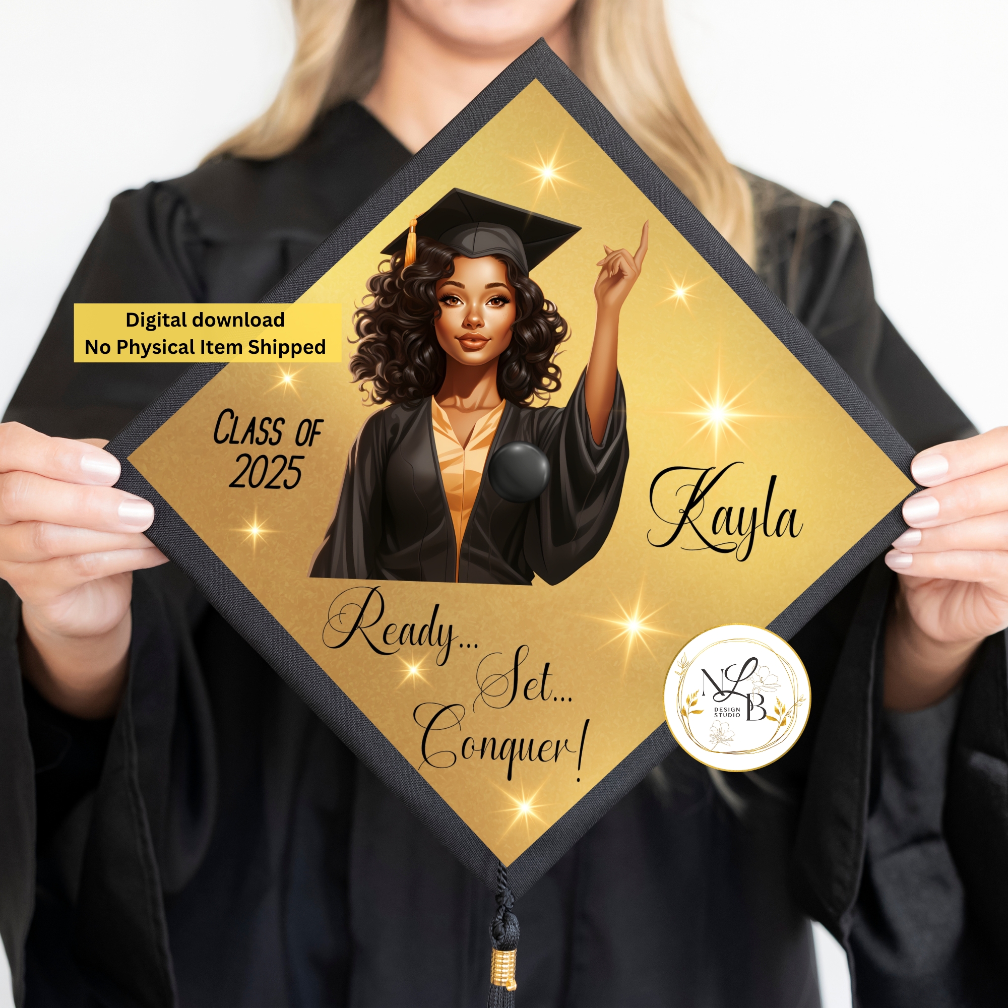 Ready, Set, Conquer MADE TO ORDER Graduation Cap Topper, Personalized Grad Cap