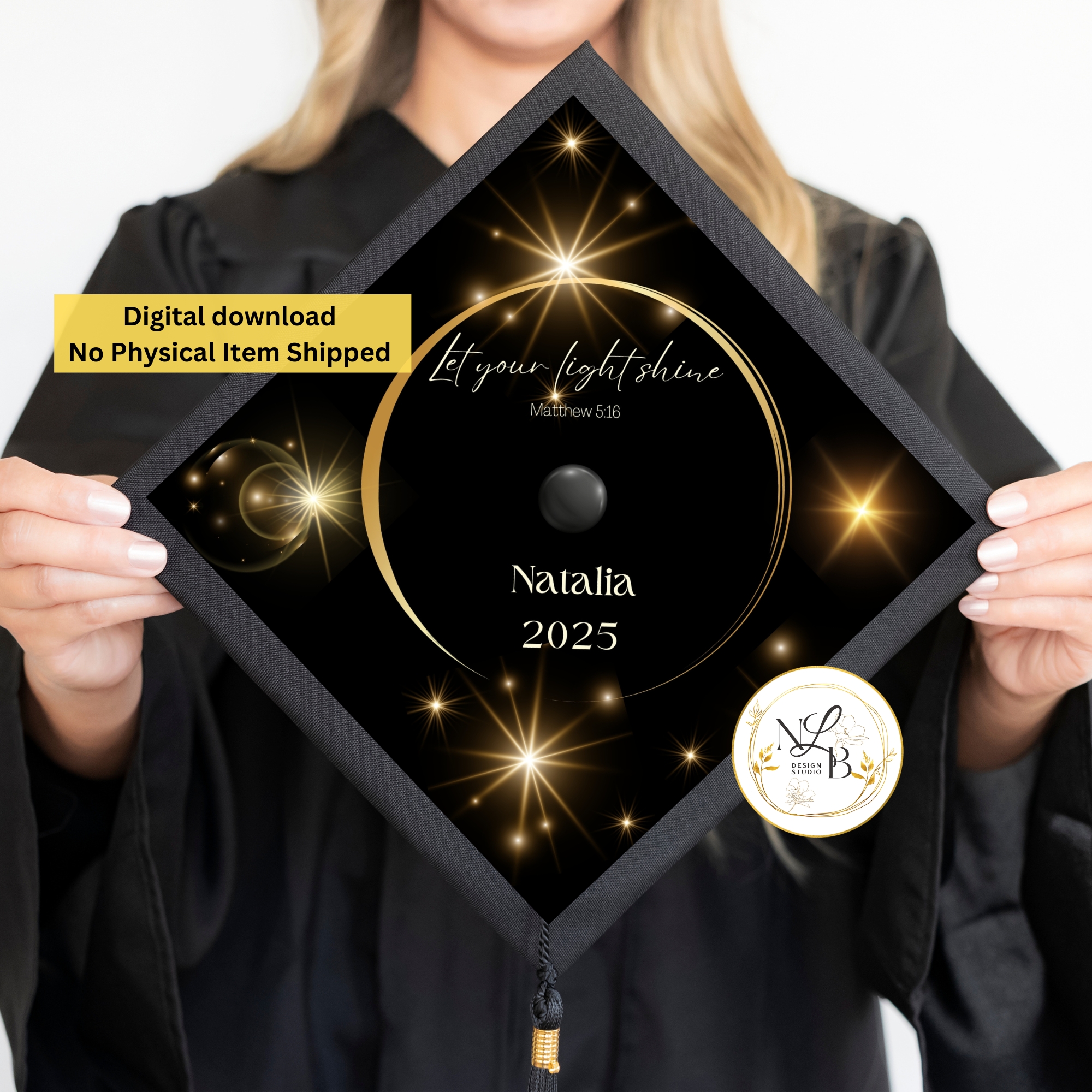 Let Your Light Shine MADE TO ORDER Graduation Cap Topper, Personalized Grad Cap