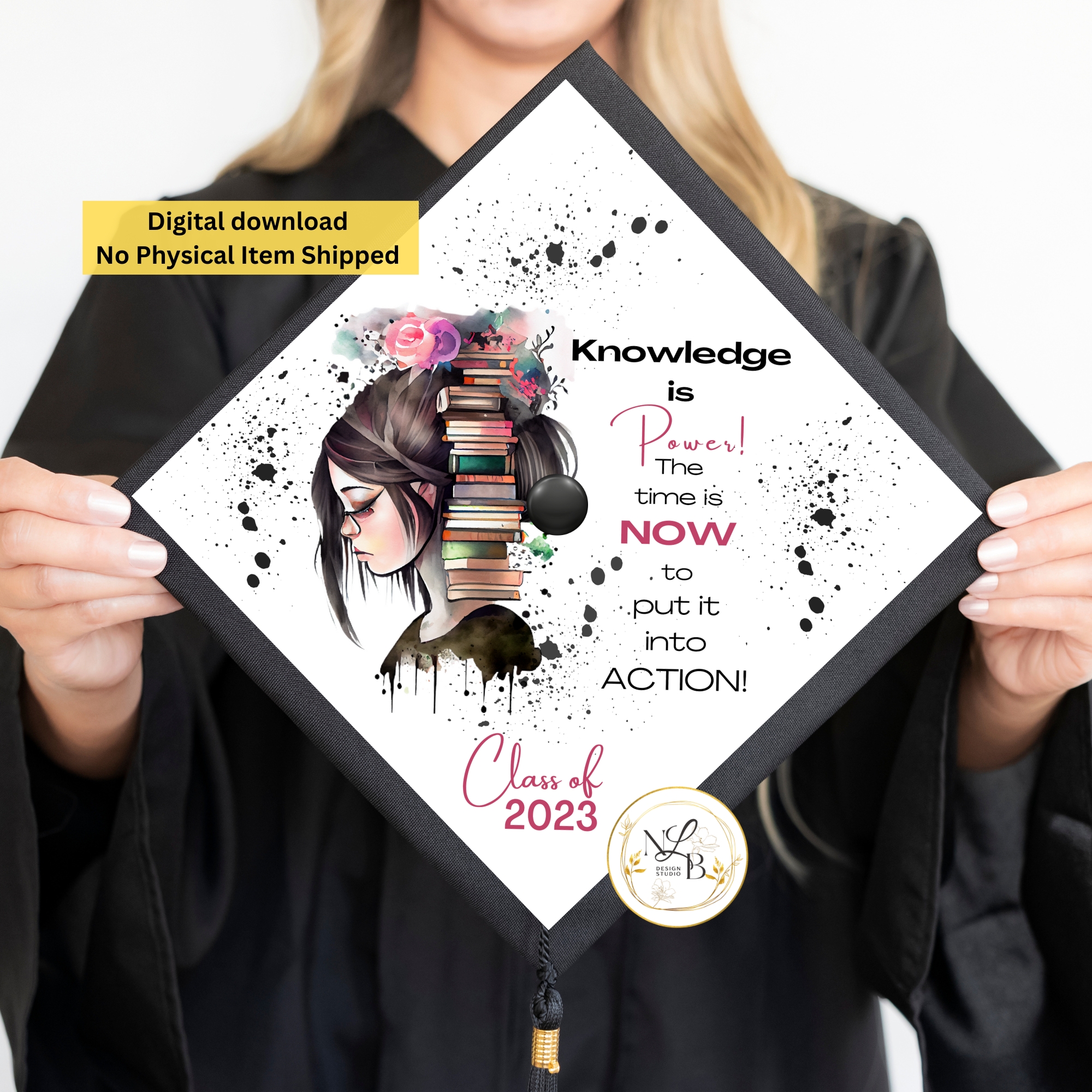 Knowledge is Power - MADE TO ORDER Graduation Cap Topper, Personalized Grad Cap
