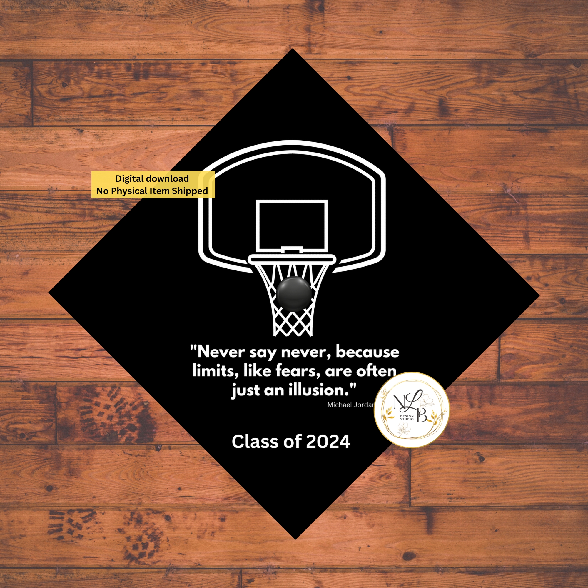 Basketball 2 - MADE TO ORDER Graduation Cap Topper, Personalized Grad Cap