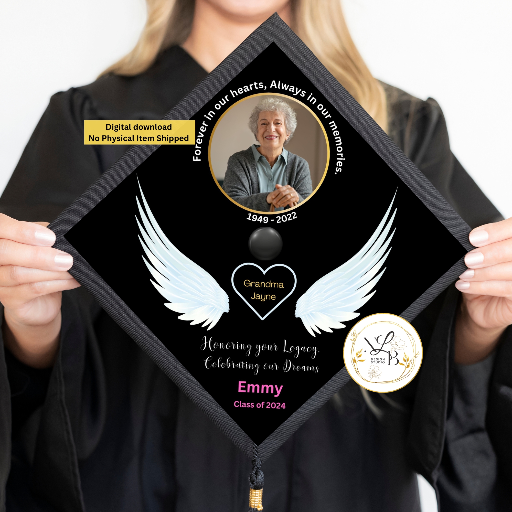 Memorial 1 - MADE TO ORDER Graduation Cap Topper, Personalized Grad Cap