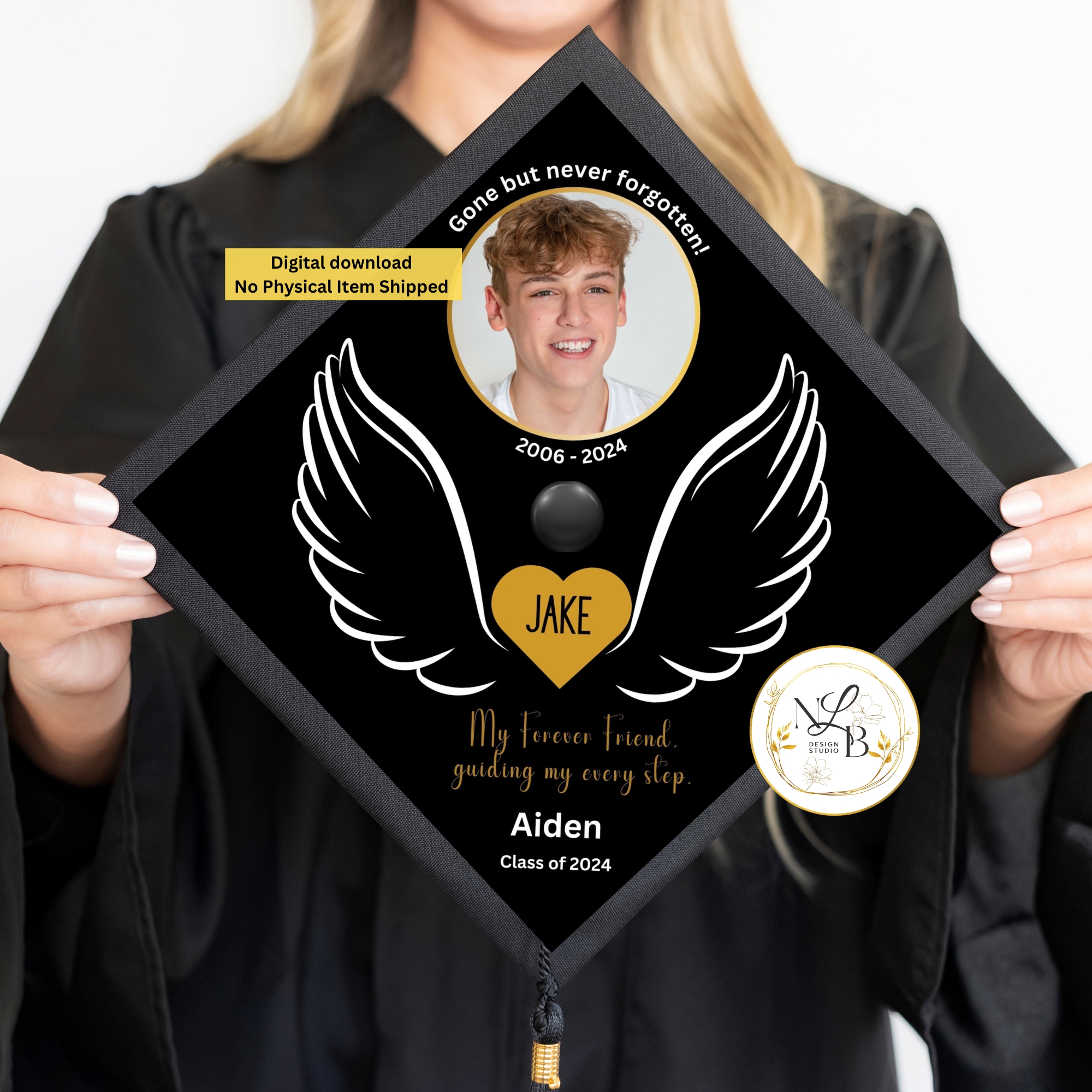 Memorial 2 - MADE TO ORDER Graduation Cap Topper, Personalized Grad Cap