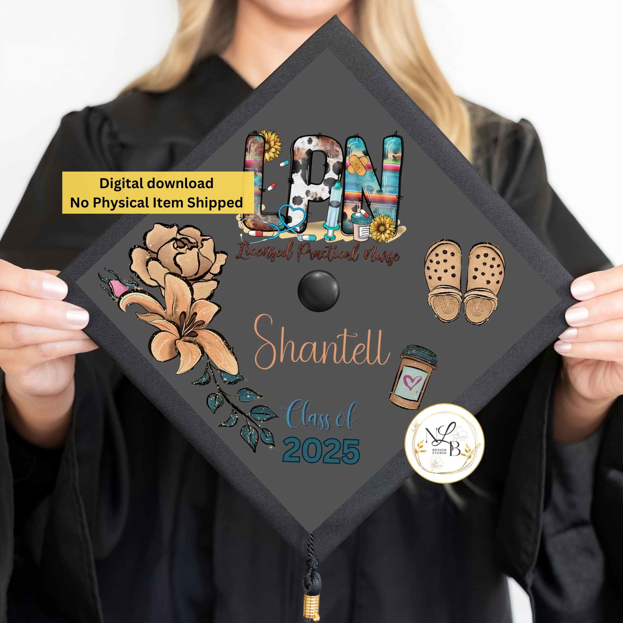 LPN Nursing - MADE TO ORDER Graduation Cap Topper, Personalized Grad Cap