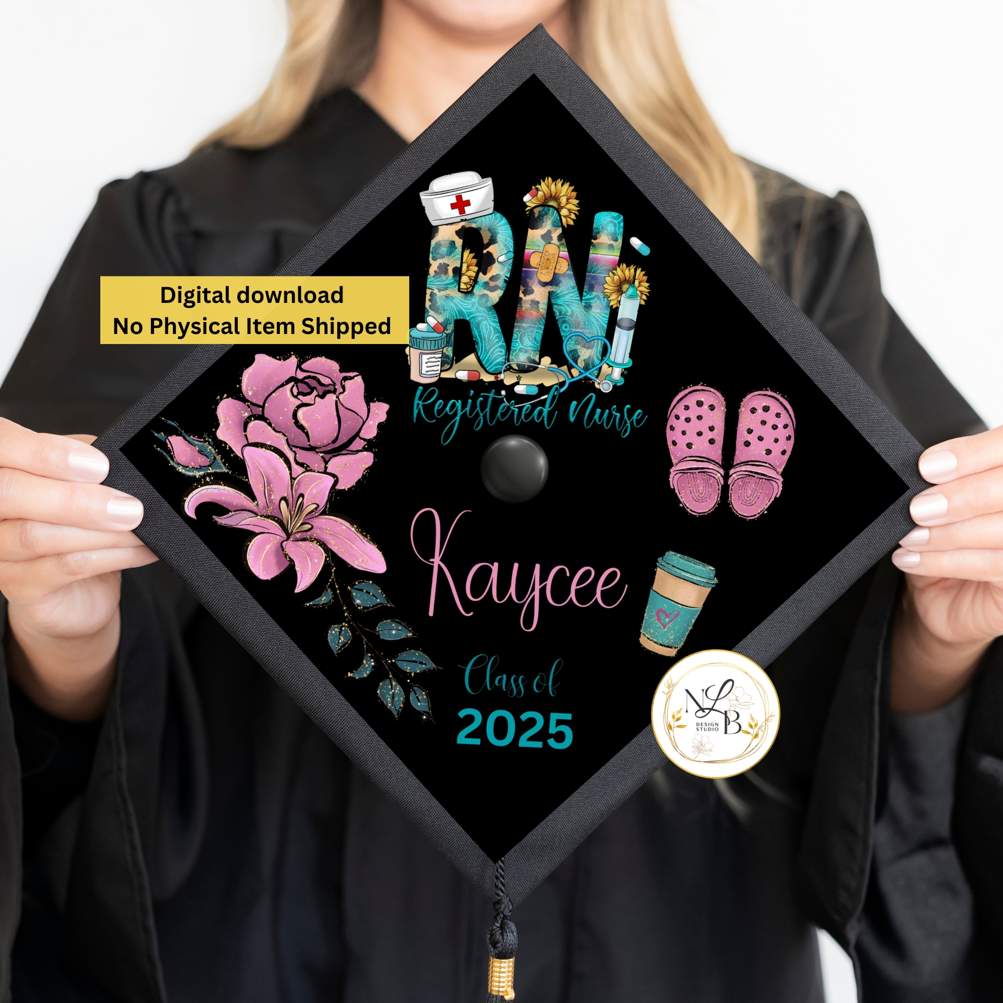 RN Nursing - MADE TO ORDER Graduation Cap Topper, Personalized Grad Cap