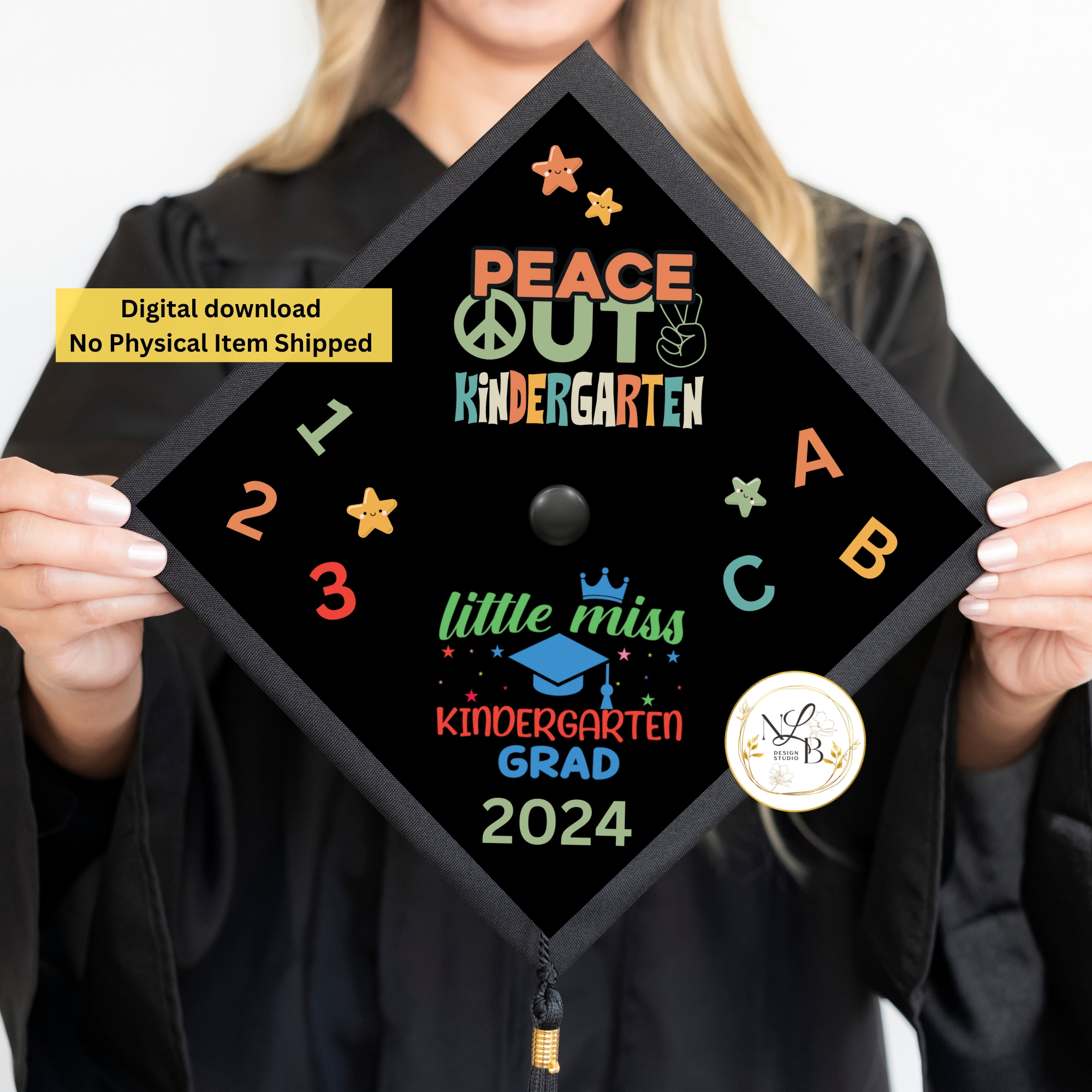 Peace Out Kindergarten - MADE TO ORDER Graduation Cap Topper, Personalized Grad Cap