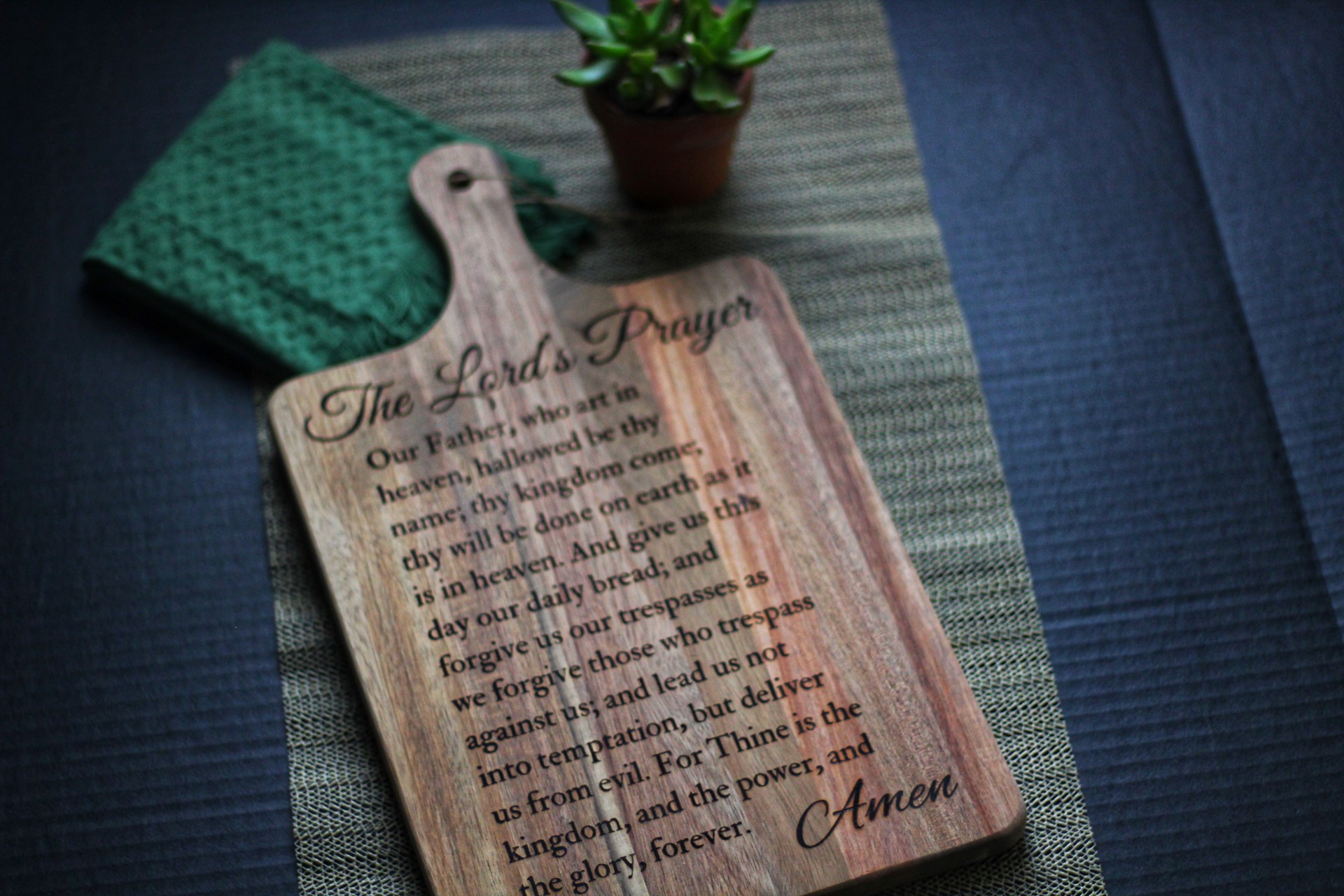 Wooden Cutting Board with Lord's Prayer Engraving