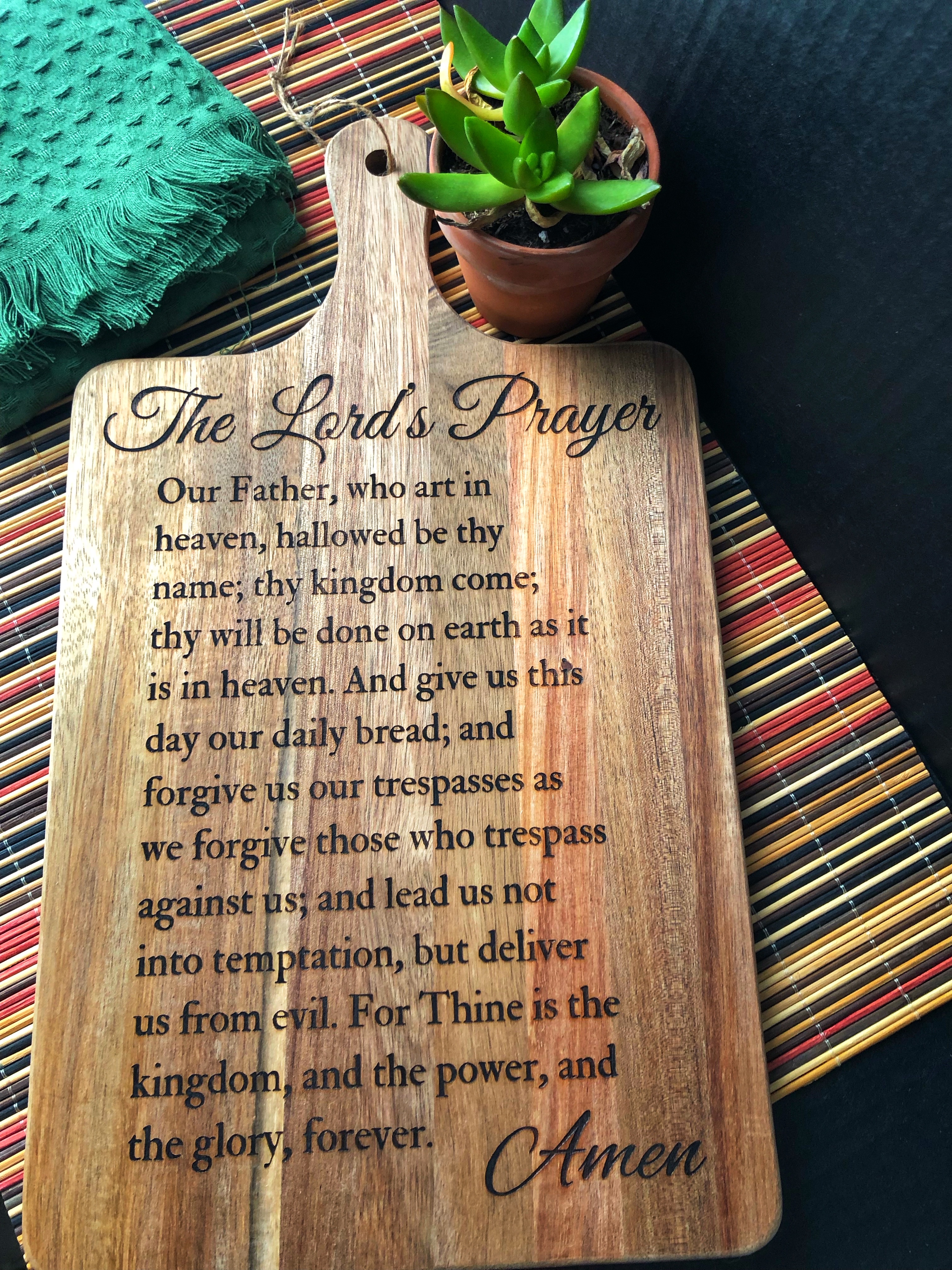 Wooden Cutting Board with Lord's Prayer Engraving