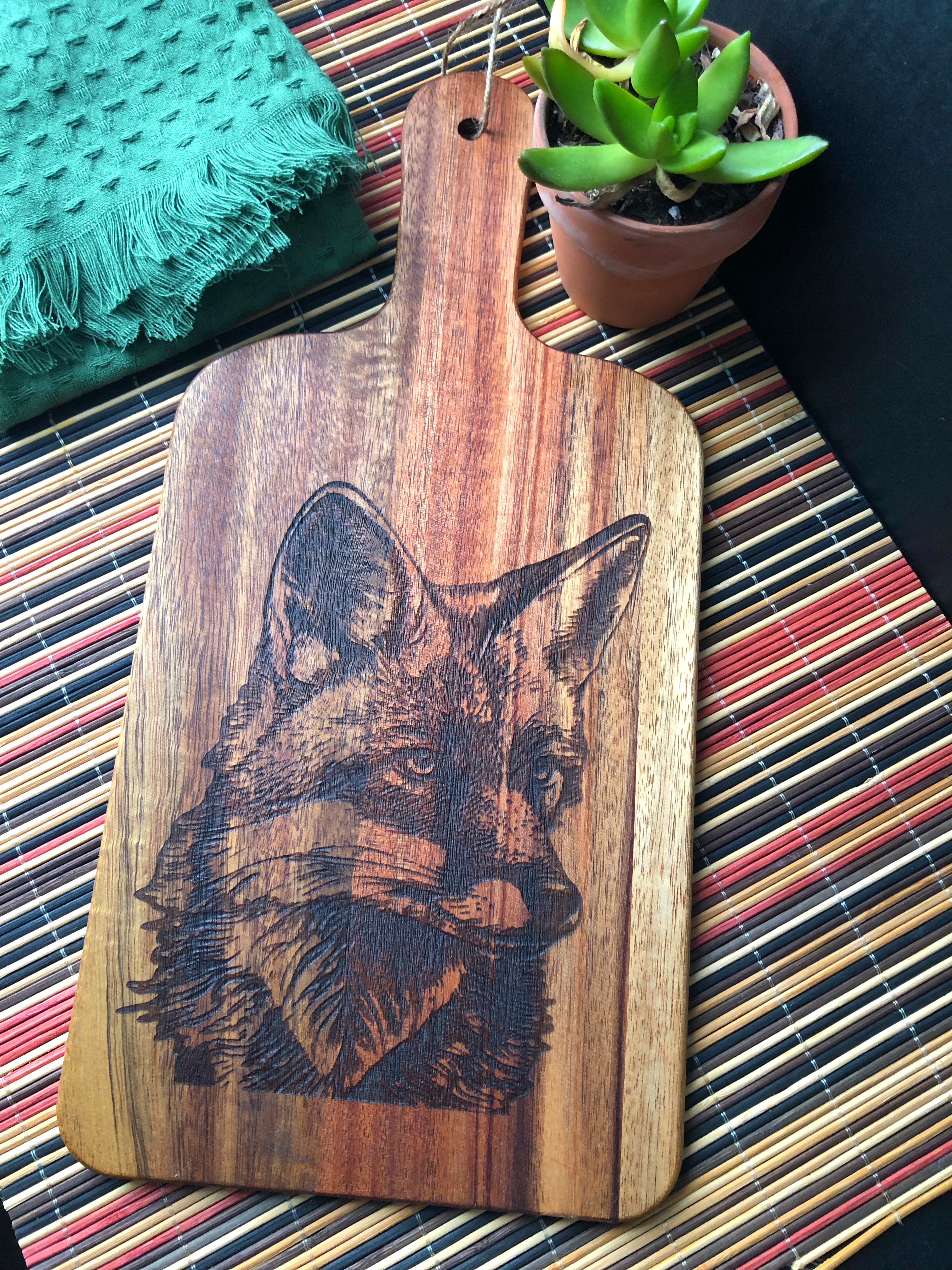 Wooden Cutting Board with Fox Engraving