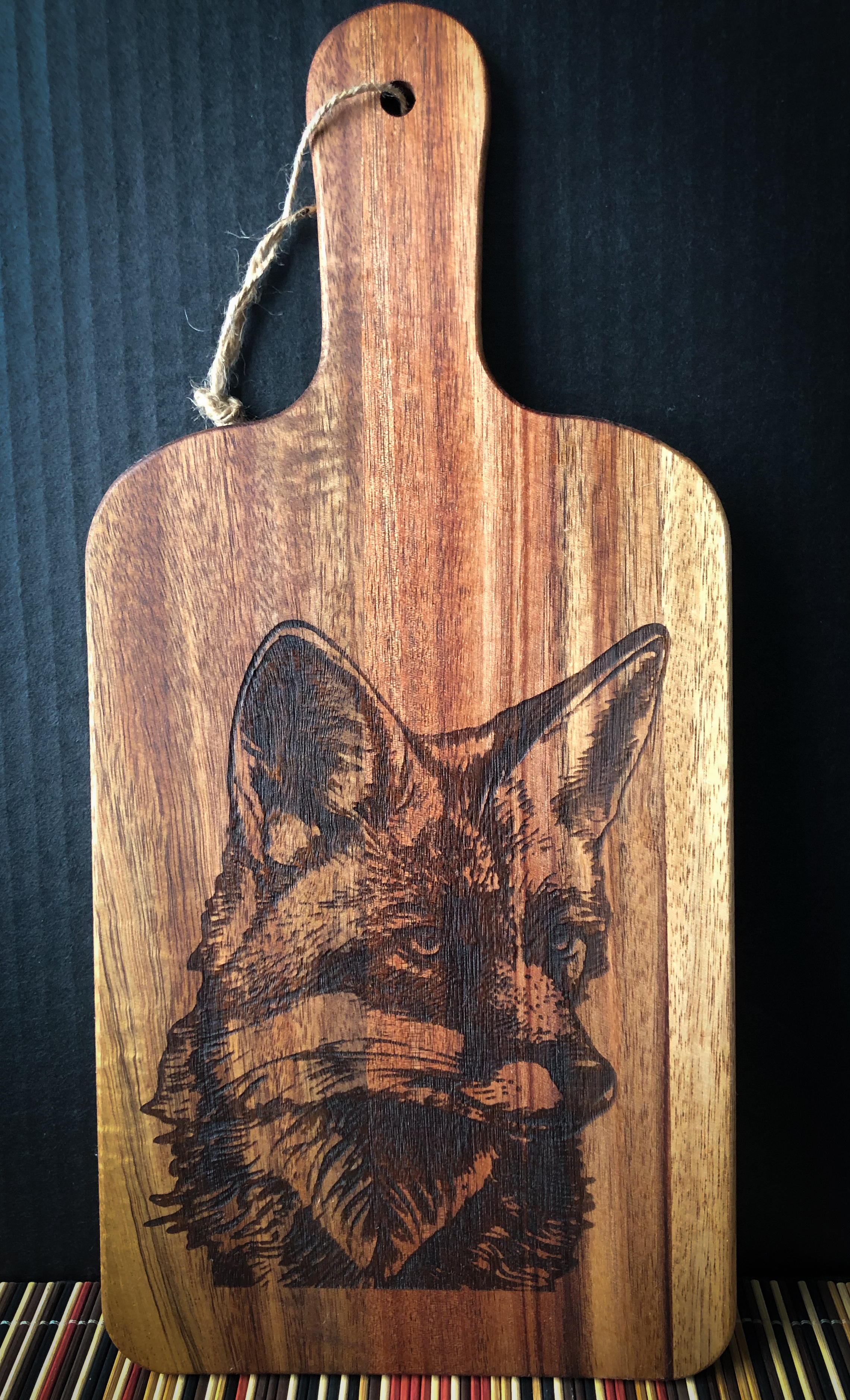 Wooden Cutting Board with Fox Engraving