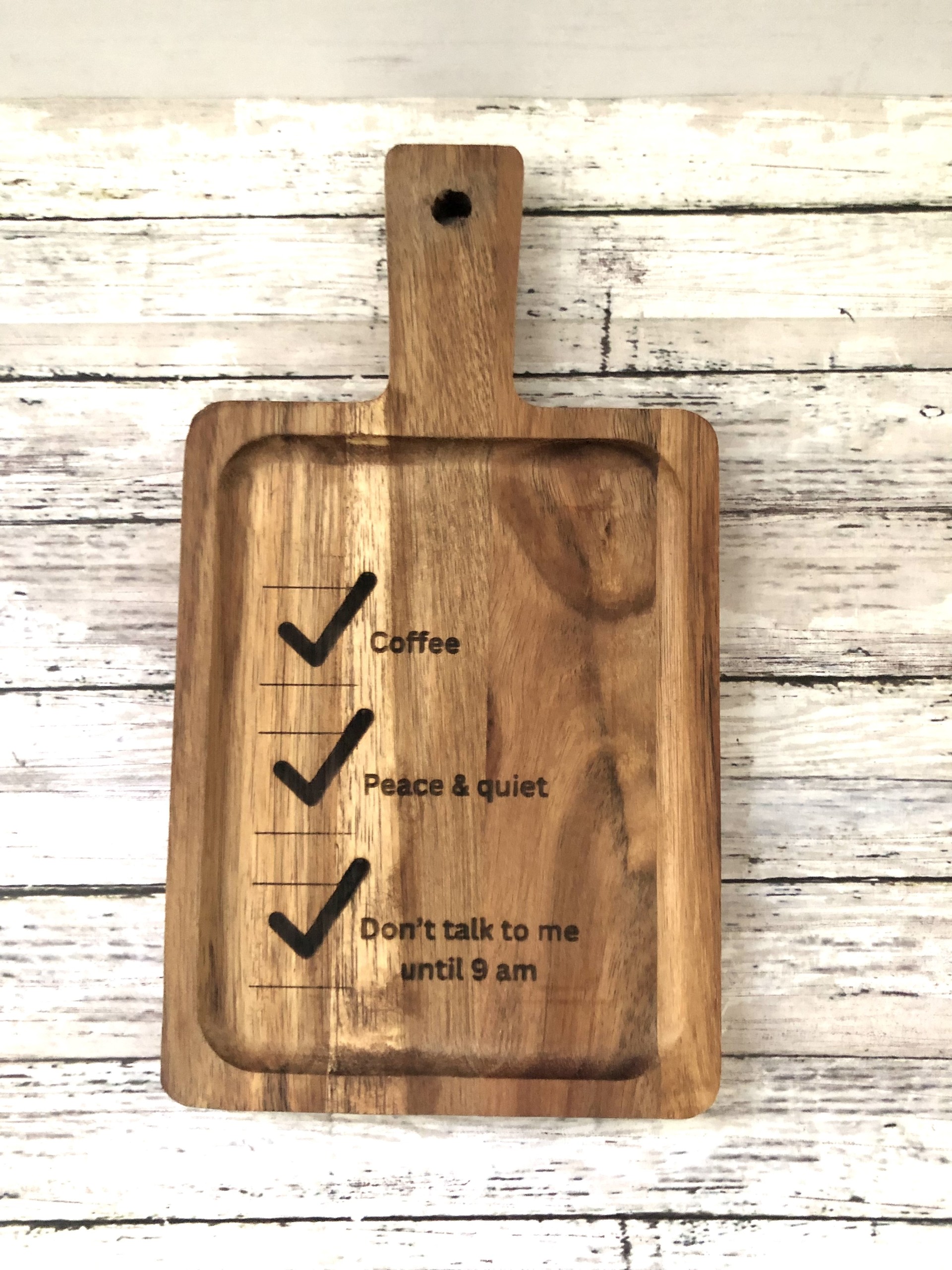 Coffee Checklist Wooden Breakfast Serving Board