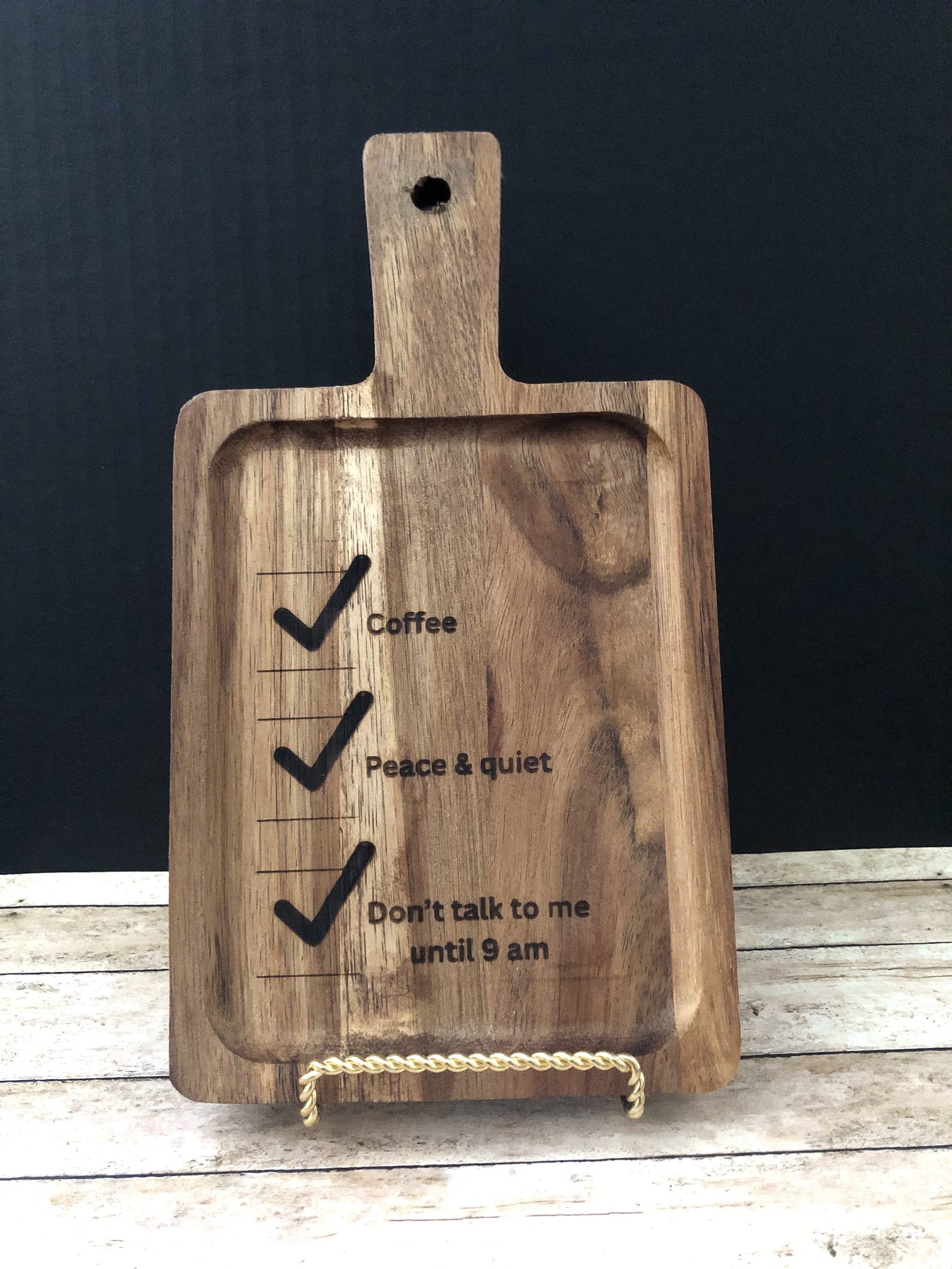 Coffee Checklist Wooden Breakfast Serving Board