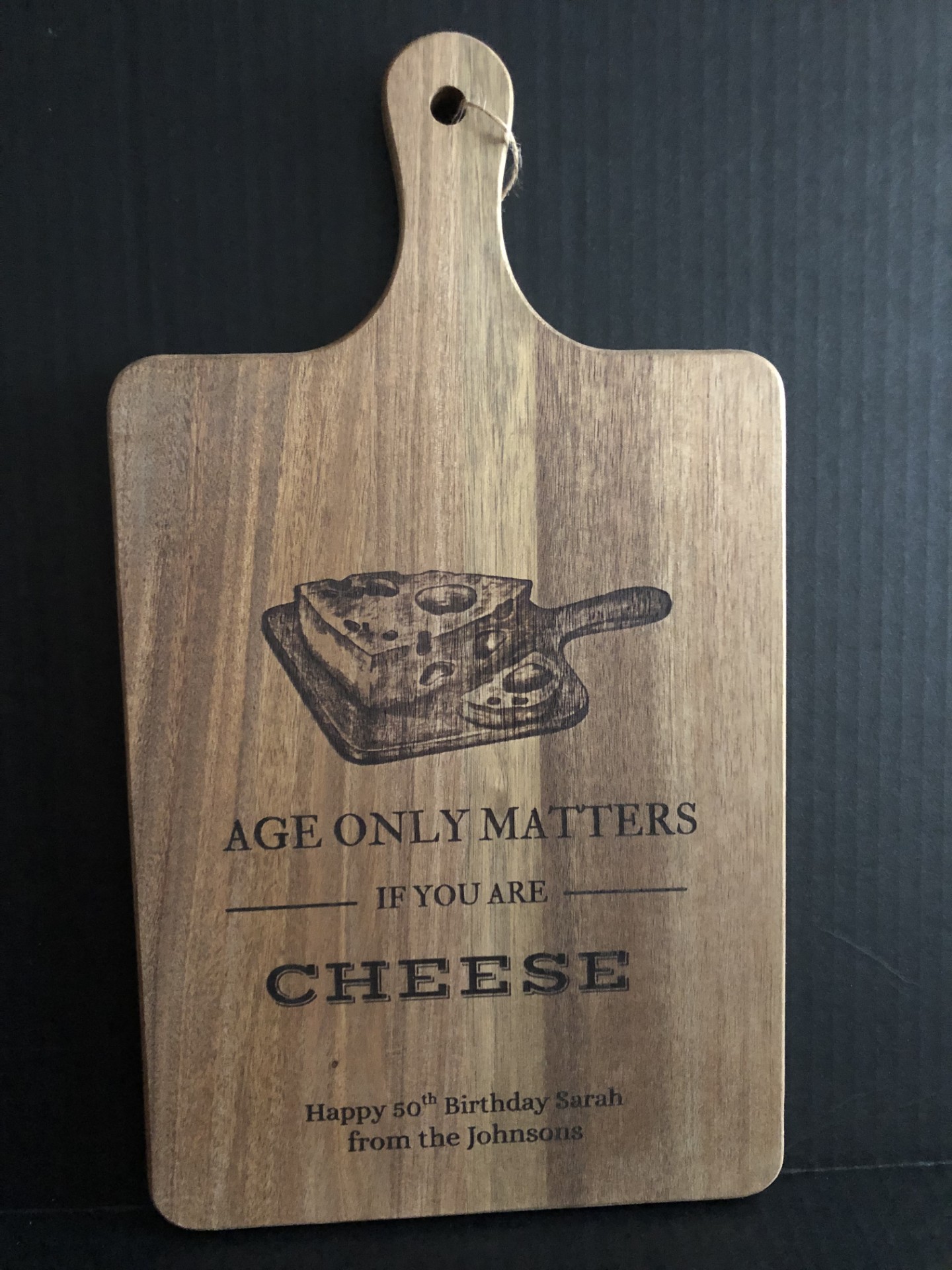 Funny Birthday Cheese Cutting Board – “Age Only Matters If You’re Cheese” 
