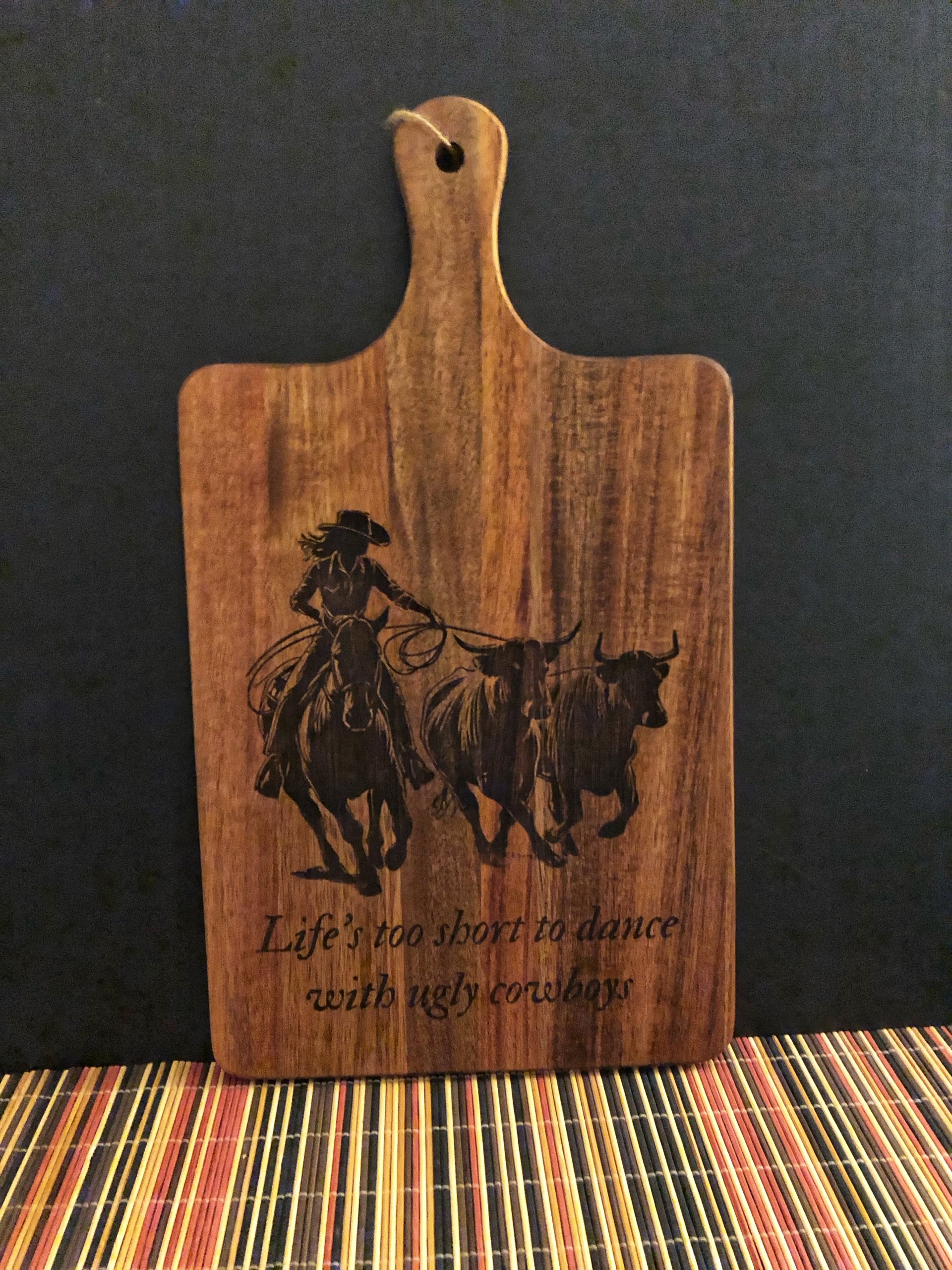 Wooden Cutting Board with Cowgirl and Funny Quote Engraving