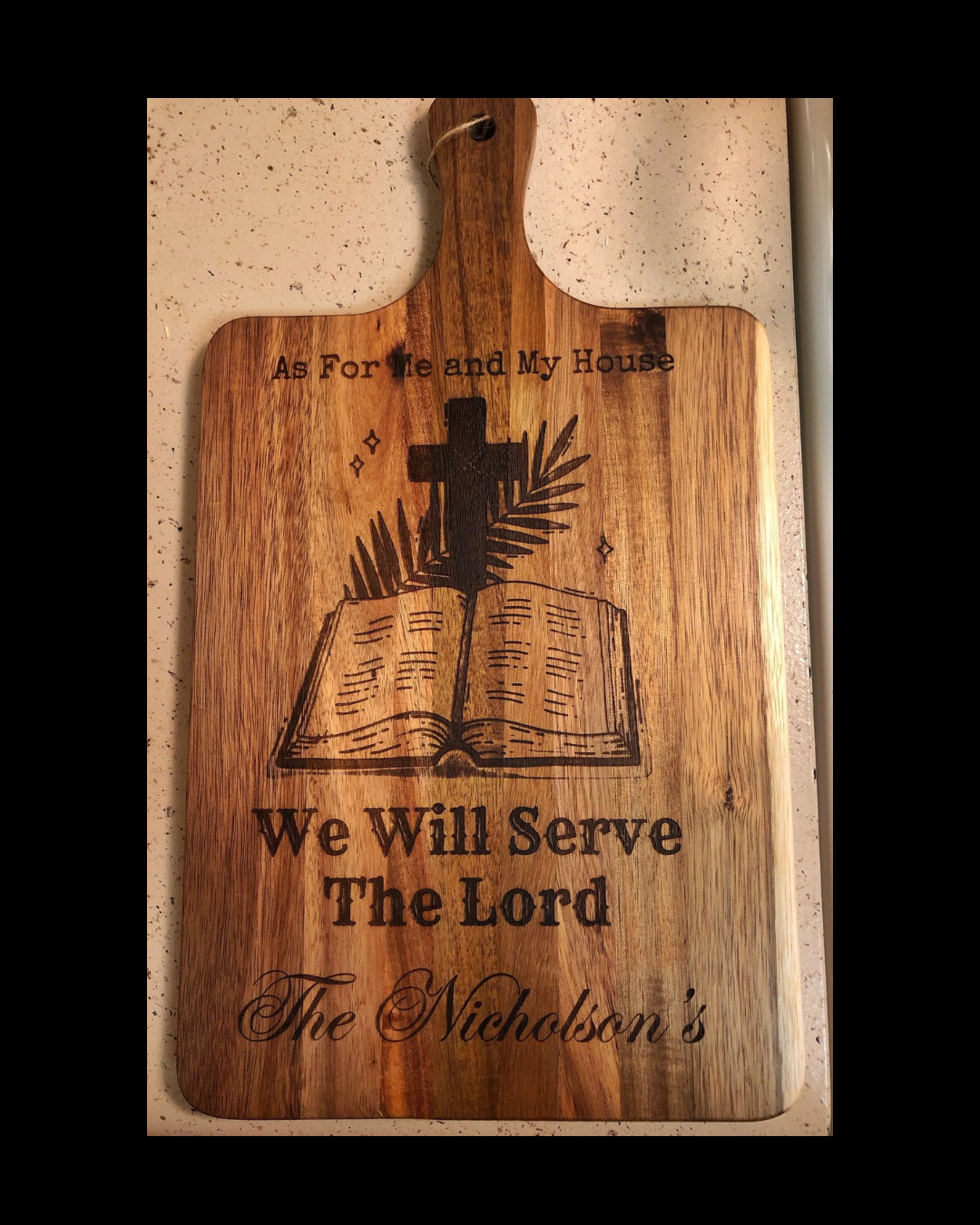 We Will Serve The Lord Personalized Religious Engraved Wooden Cutting Board