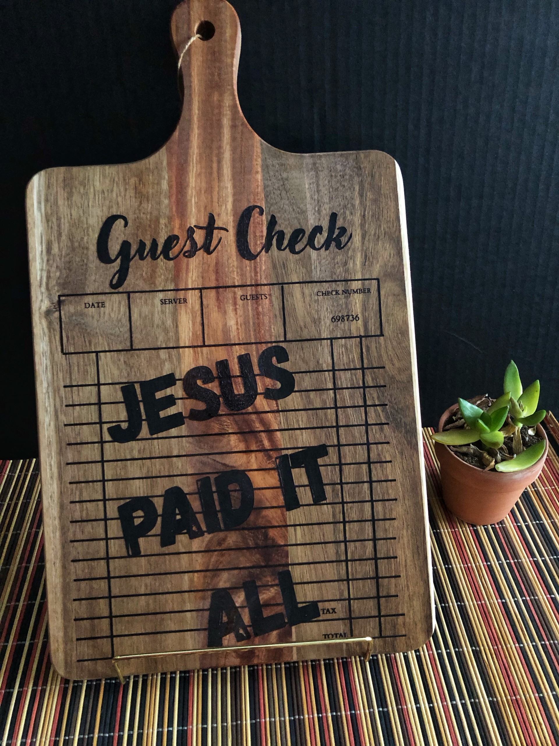 Jesus Paid It All Cutting Board – Christian Kitchen Decor – Guest Check Design – Religious Gift for Her – Inspirational Faith Home Decor