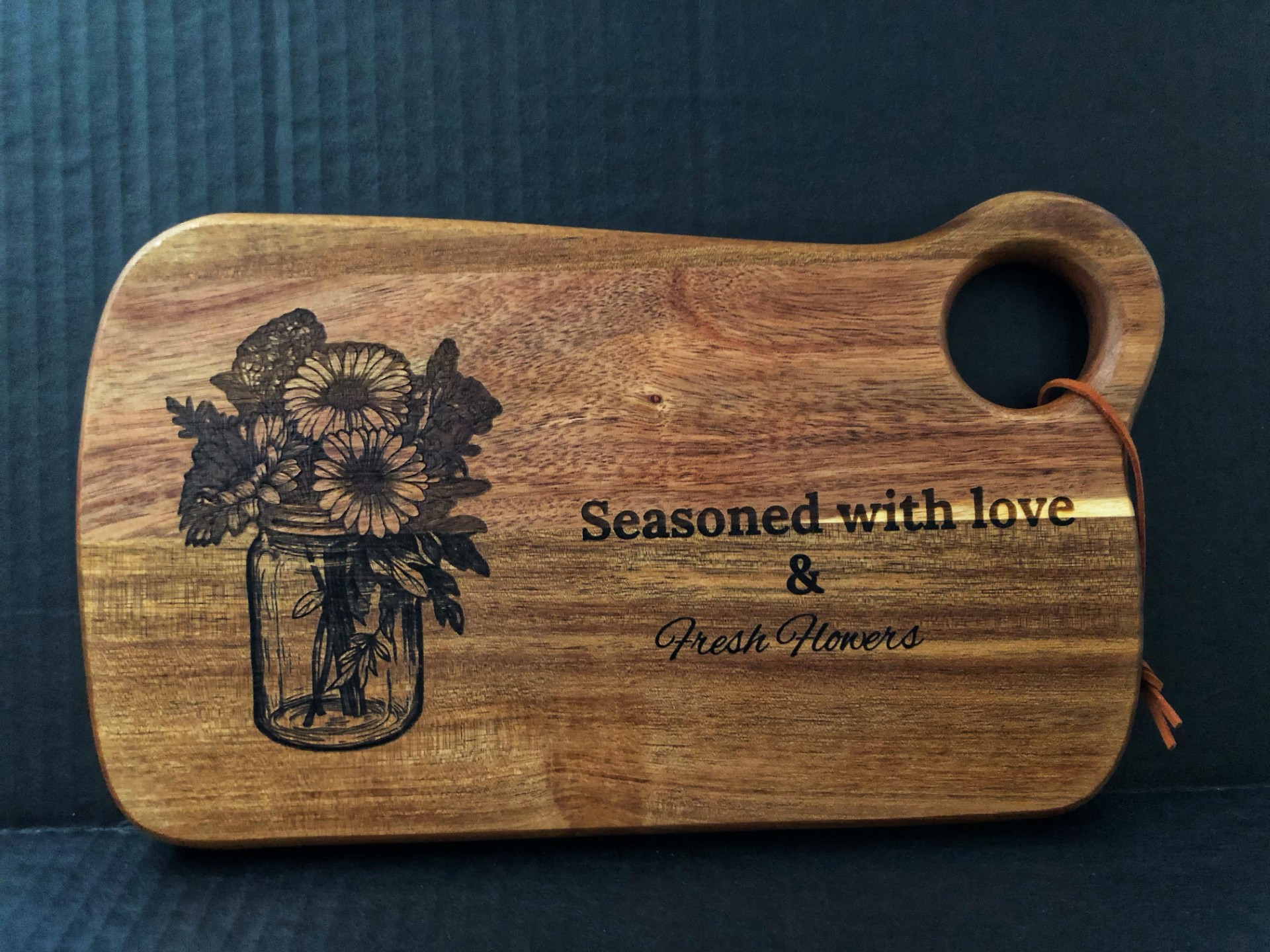 Wooden Cutting Board with Floral Engraving