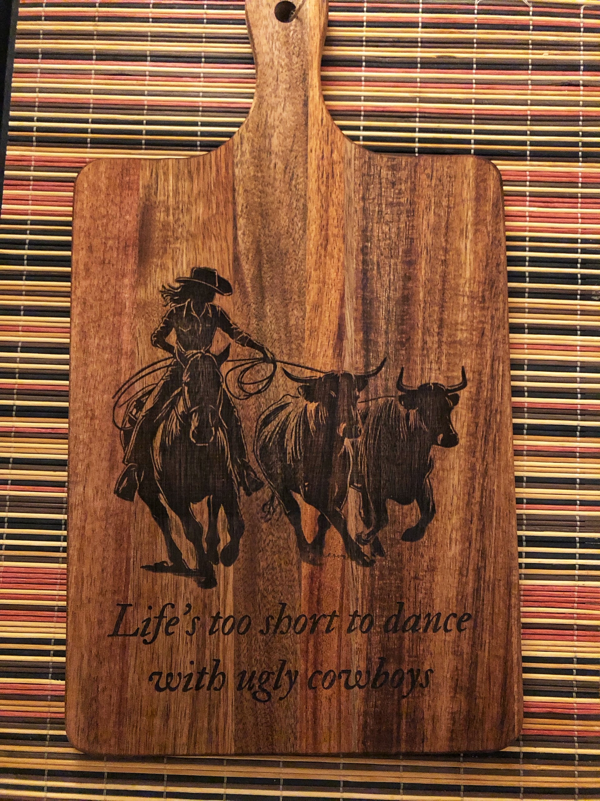 Wooden Cutting Board with Cowgirl and Funny Quote Engraving