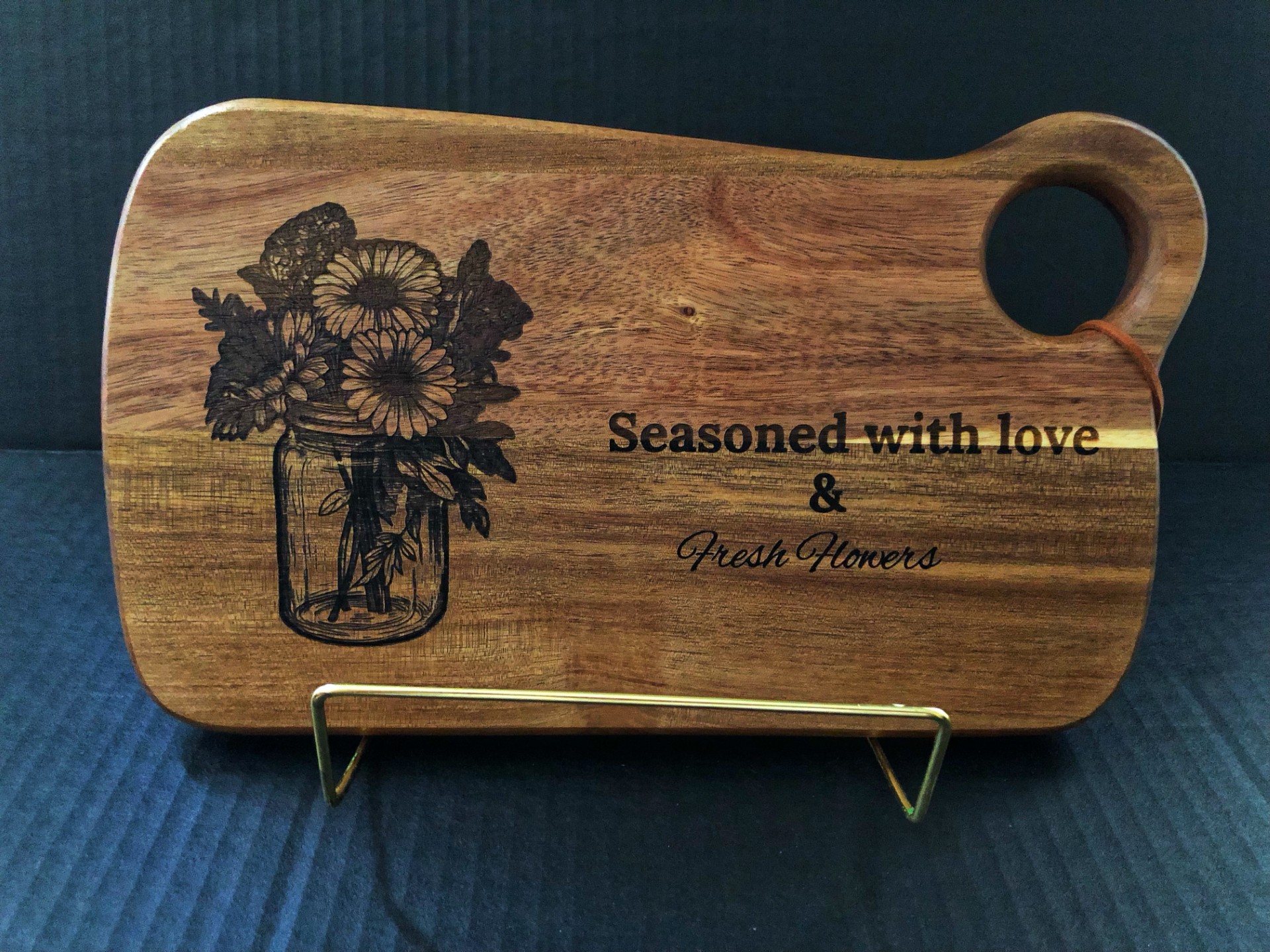 Wooden Cutting Board with Floral Engraving