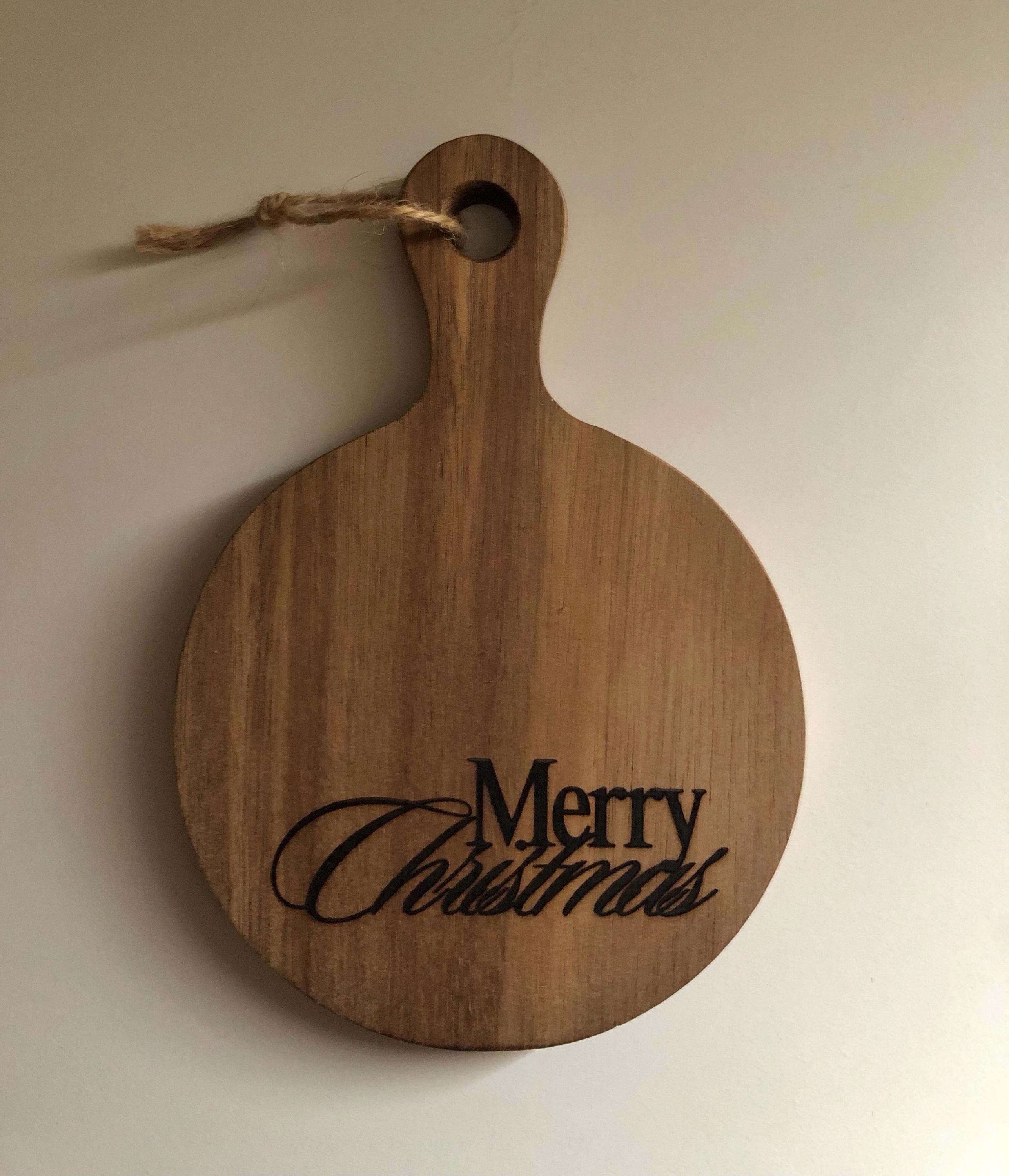 Merry Christmas Festive Holiday Wooden Cutting Board