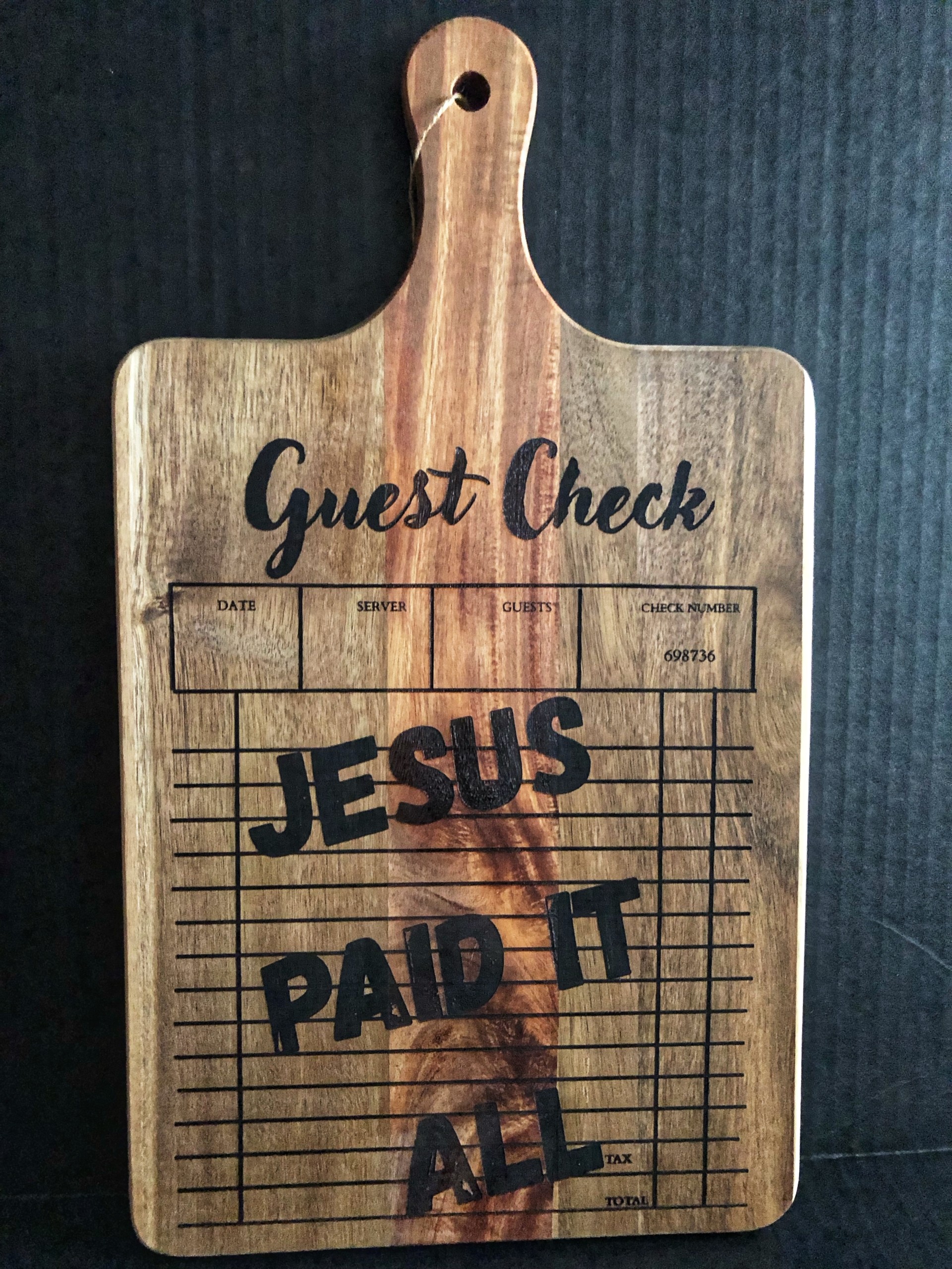 Jesus Paid It All Cutting Board – Christian Kitchen Decor – Guest Check Design – Religious Gift for Her – Inspirational Faith Home Decor