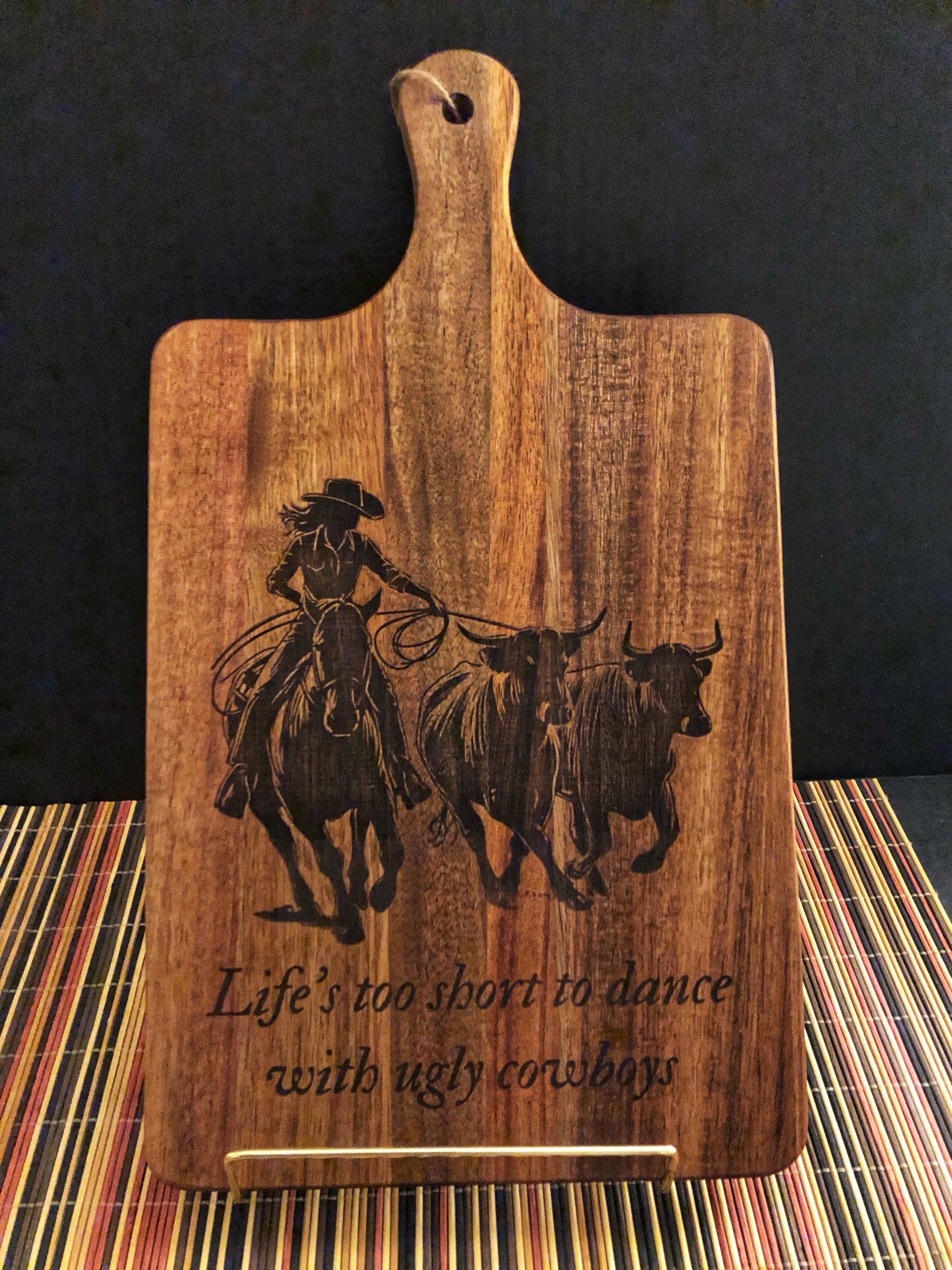 Wooden Cutting Board with Cowgirl and Funny Quote Engraving