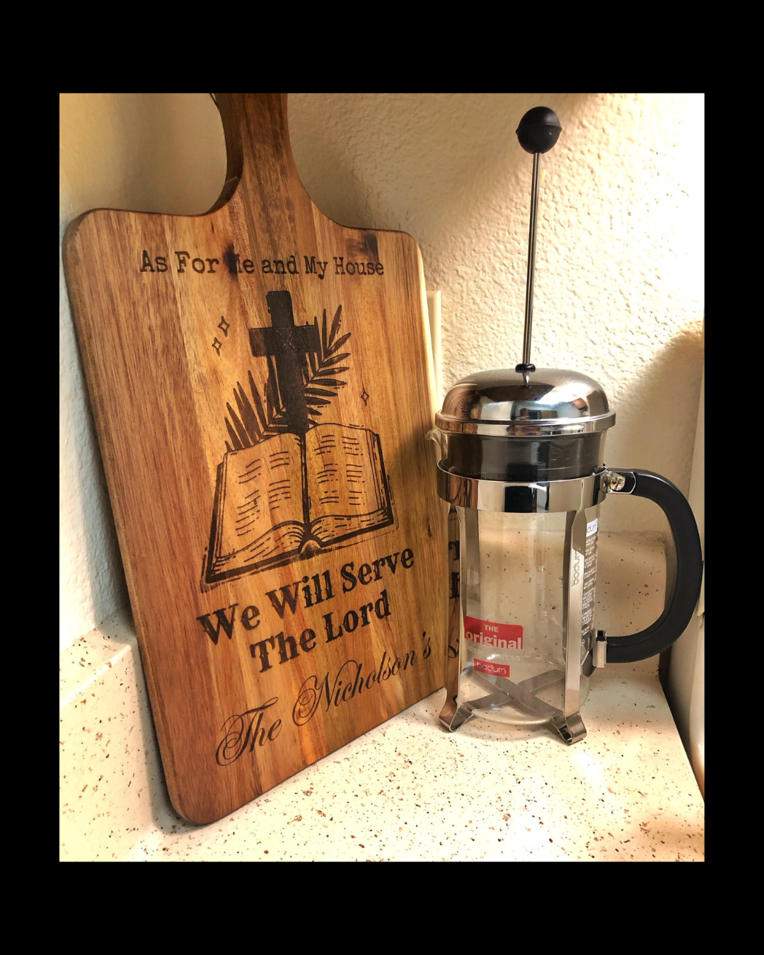 We Will Serve The Lord Personalized Religious Engraved Wooden Cutting Board