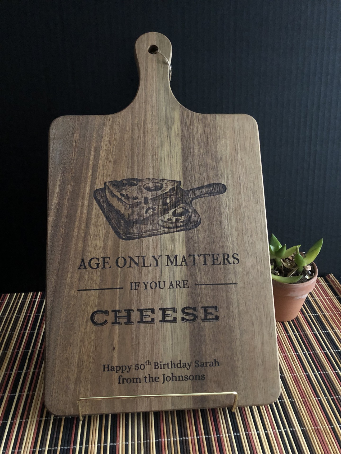 Funny Birthday Cheese Cutting Board – “Age Only Matters If You’re Cheese” 