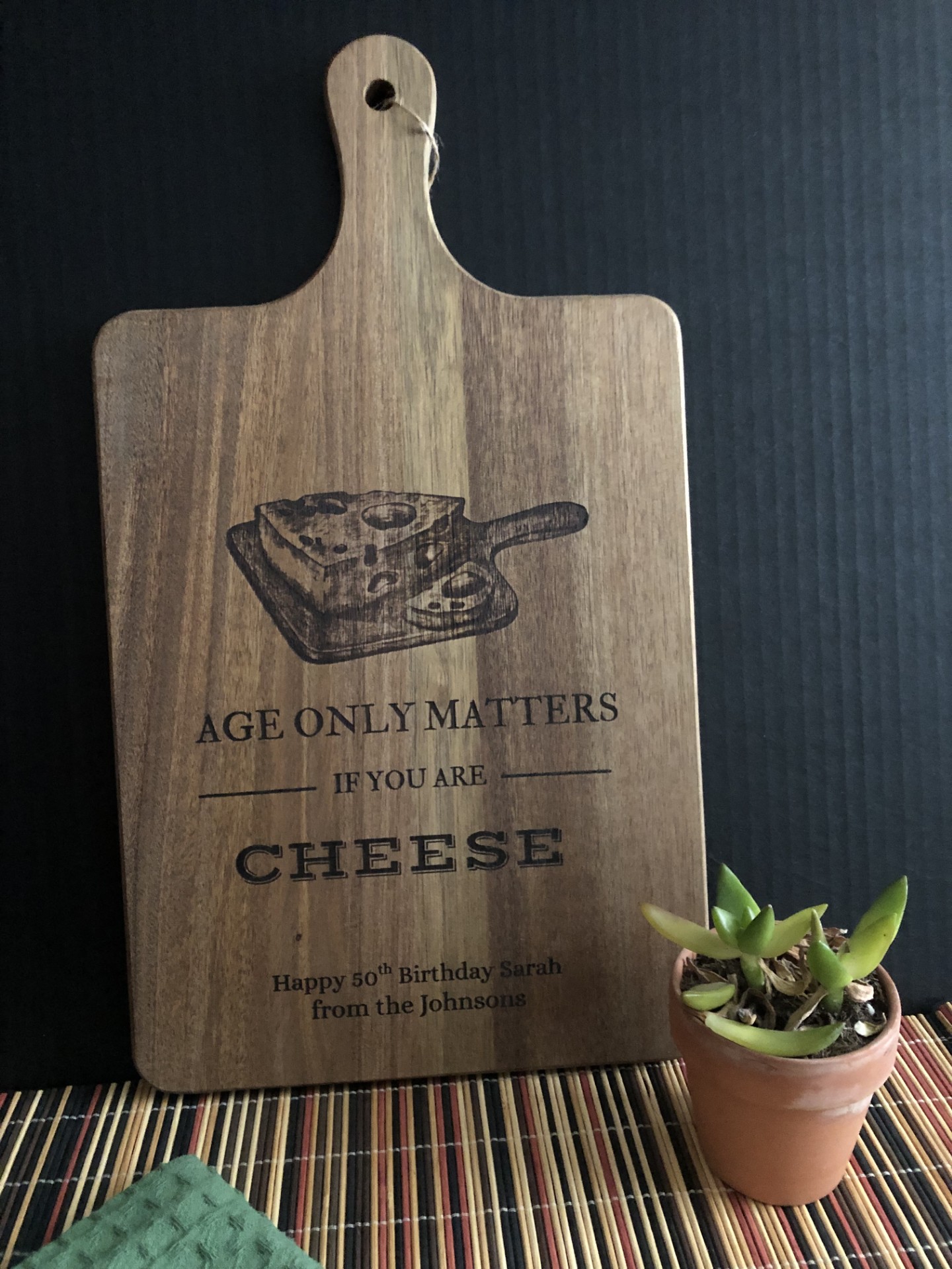 Funny Birthday Cheese Cutting Board – “Age Only Matters If You’re Cheese”
