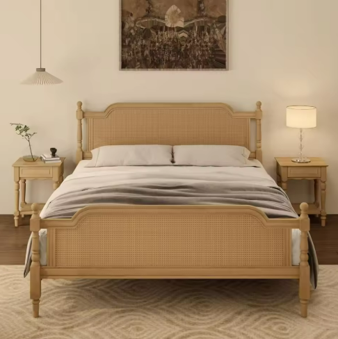 Wooden Rattan Bed Frame