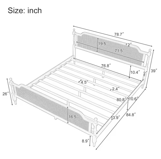 Wooden Rattan Bed Frame