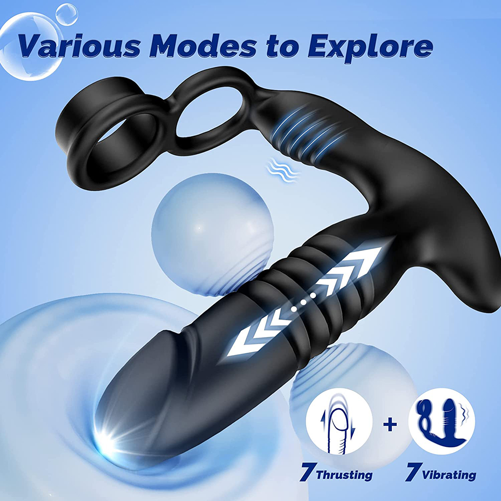 Prostate Massager Male Sex Toys for Men - 3IN1 Male Sex Toy with Dual Cock Ring, App & Remote Control Prostate Vibrator Toy, 7 Thrusting & Vibrating Modes Anal Dildo Plug Adult Toys for Men