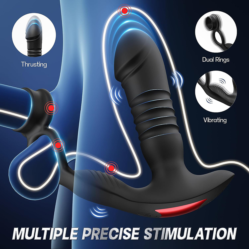 Prostate Massager Male Sex Toys for Men - 3IN1 Male Sex Toy with Dual Cock Ring, App & Remote Control Prostate Vibrator Toy, 7 Thrusting & Vibrating Modes Anal Dildo Plug Adult Toys for Men