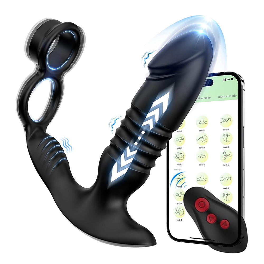 Prostate Massager Male Sex Toys for Men - 3IN1 Male Sex Toy with Dual Cock Ring, App & Remote Control Prostate Vibrator Toy, 7 Thrusting & Vibrating Modes Anal Dildo Plug Adult Toys for Men