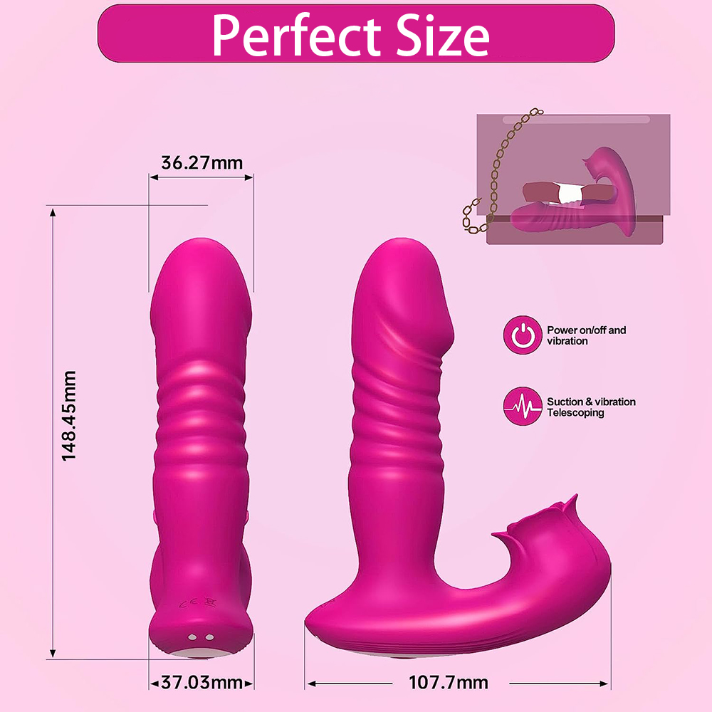 Thrusting Dildo Sucking Vibrator Rose Sex Toys for Women Sex Stimulator with 10 Sucking &Thrusting Vibrating Modes, G Spot Clit Nipple Wearable Vibrator