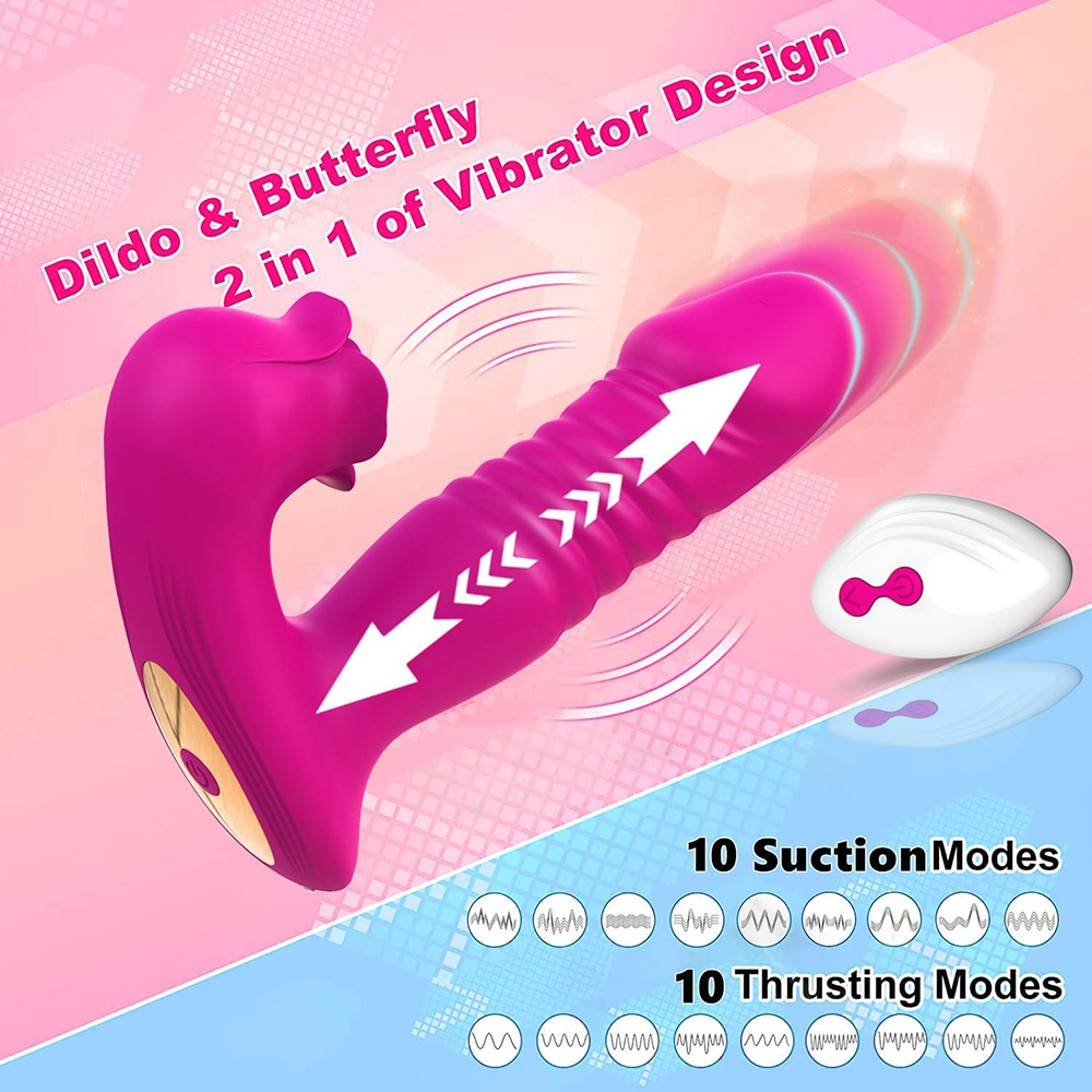 Thrusting Dildo Sucking Vibrator Rose Sex Toys for Women Sex Stimulator with 10 Sucking &Thrusting Vibrating Modes, G Spot Clit Nipple Wearable Vibrator