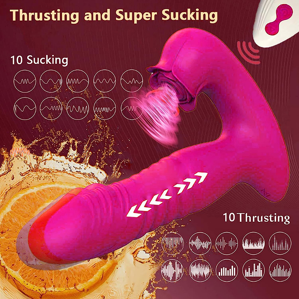 Thrusting Dildo Sucking Vibrator Rose Sex Toys for Women Sex Stimulator with 10 Sucking &Thrusting Vibrating Modes, G Spot Clit Nipple Wearable Vibrator