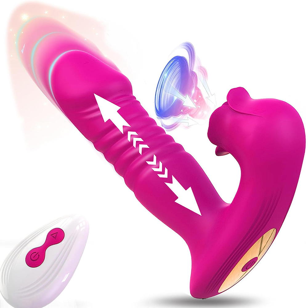 Thrusting Dildo Sucking Vibrator Rose Sex Toys for Women Sex Stimulator with 10 Sucking &Thrusting Vibrating Modes, G Spot Clit Nipple Wearable Vibrator