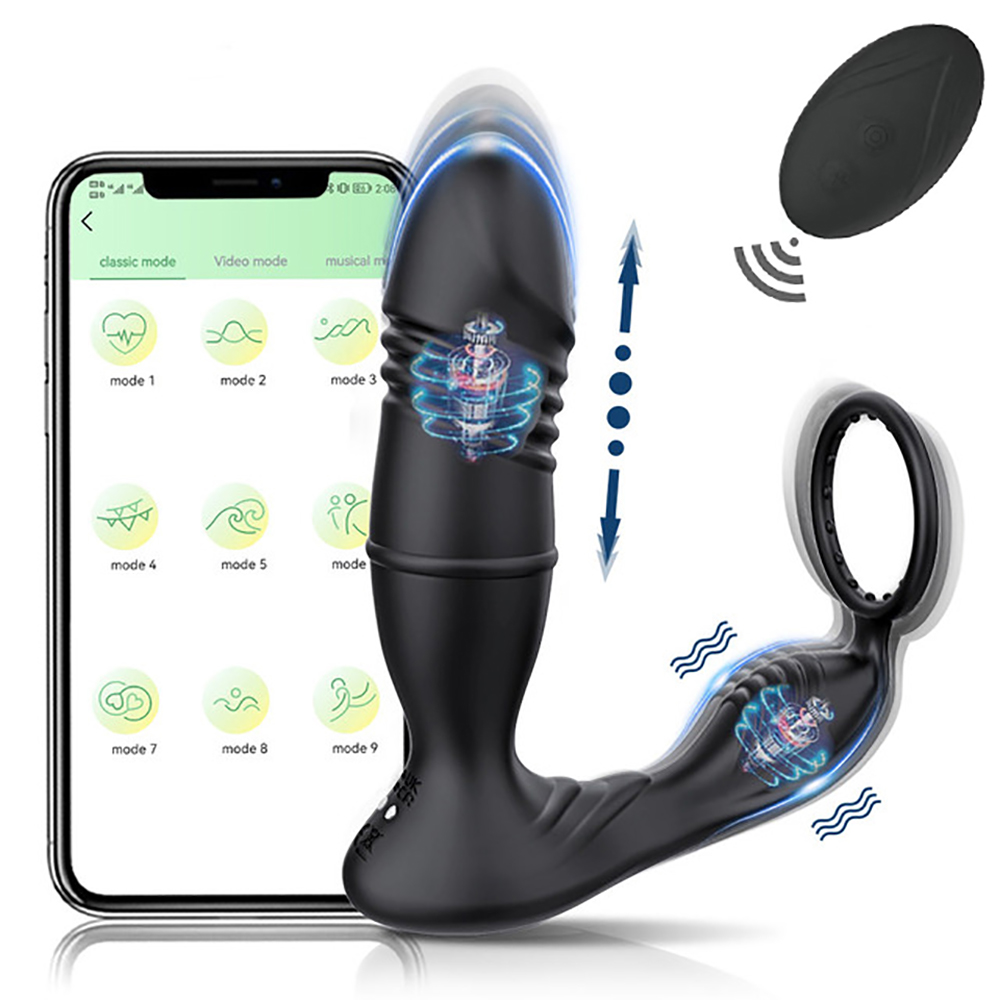 Prostate Massager Anal Vibrator Thrusting Vibrating 7 Modes with Cock Ring Anal Plug Anal Sex Toys P Spot Massager Male Sex Toys for Men Enema Products Dildos Women Couples Remote Control