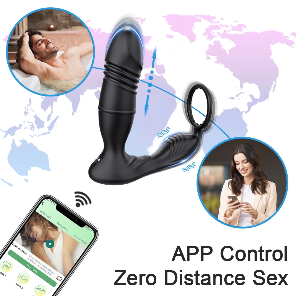 Prostate Massager Anal Vibrator Thrusting Vibrating 7 Modes with Cock Ring Anal Plug Anal Sex Toys P Spot Massager Male Sex Toys for Men Enema Products Dildos Women Couples Remote Control