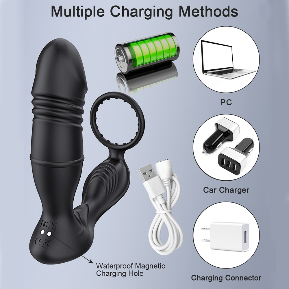 Prostate Massager Anal Vibrator Thrusting Vibrating 7 Modes with Cock Ring Anal Plug Anal Sex Toys P Spot Massager Male Sex Toys for Men Enema Products Dildos Women Couples Remote Control