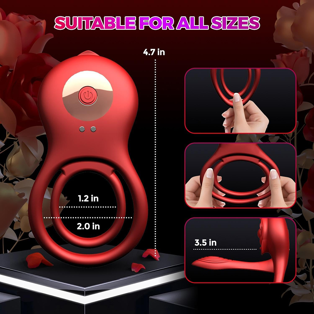 Vibrating Cock Ring Penis Sleeve with Rose Clitoral Stimulator, Penis Ring Vibrator Couples Adult Sex Toys for Men Women, Male Female Couple Sex Toy with G Spot Clitoris Vibrator