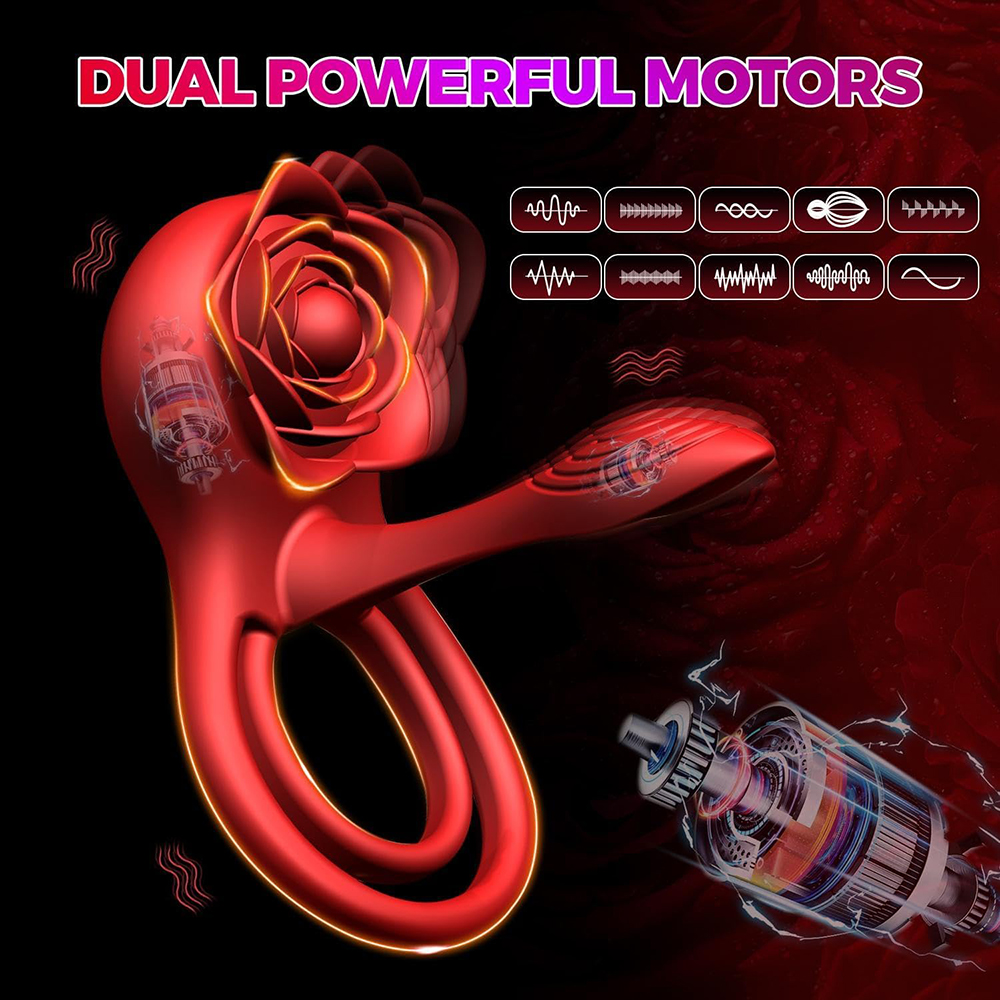 Vibrating Cock Ring Penis Sleeve with Rose Clitoral Stimulator, Penis Ring Vibrator Couples Adult Sex Toys for Men Women, Male Female Couple Sex Toy with G Spot Clitoris Vibrator